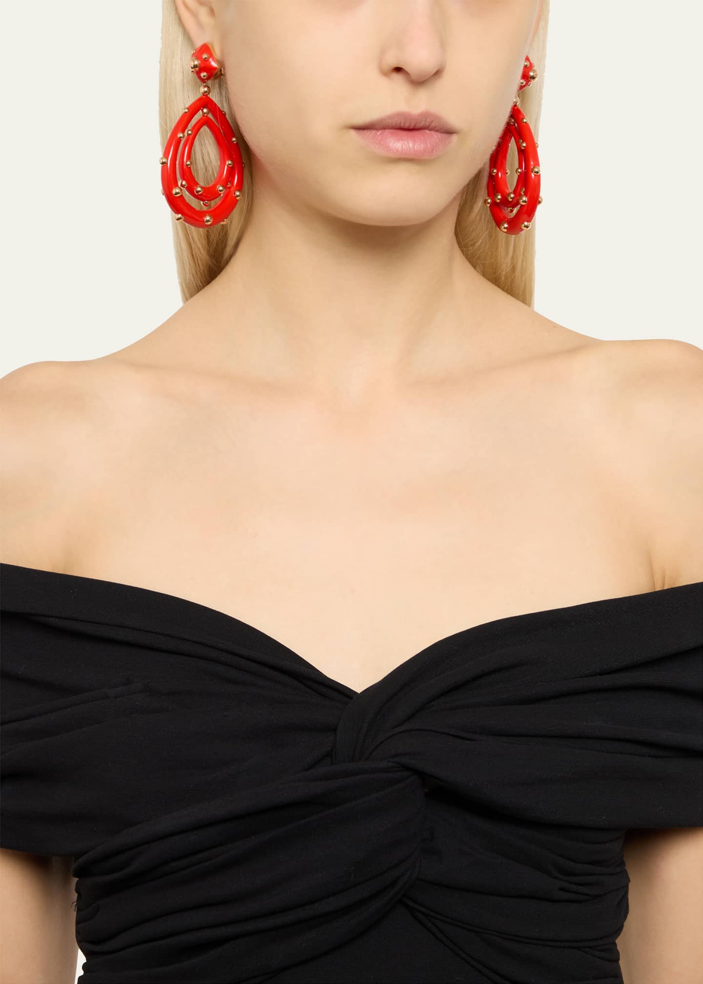 GIORGIO B Medium 18K Rose Gold Goccia Earrings with Coral Enamel Image 2 of 4