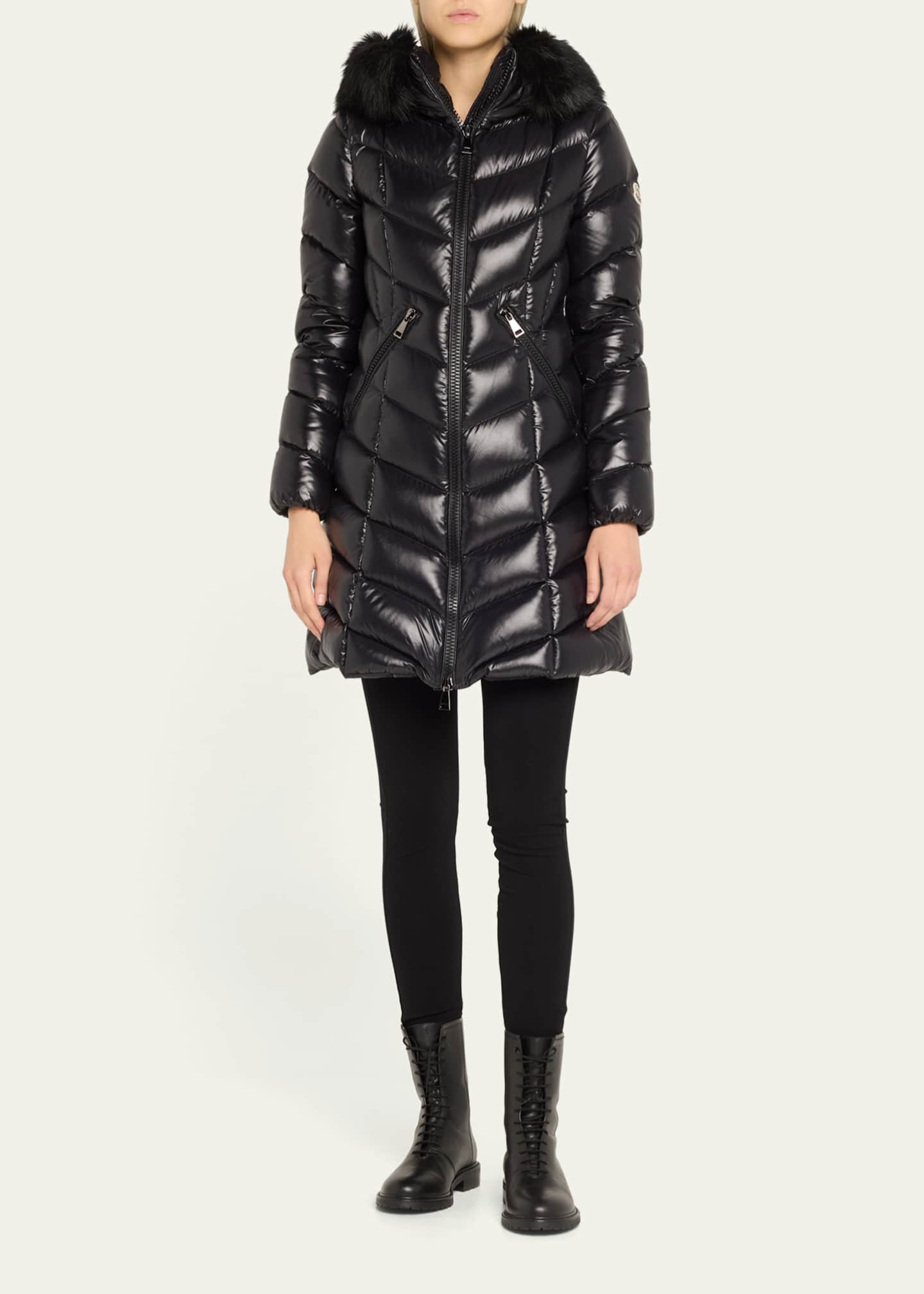 Moncler Fulmarus Chevron Quilted Long Puffer Coat with Faux Fur Trim Bergdorf Goodman