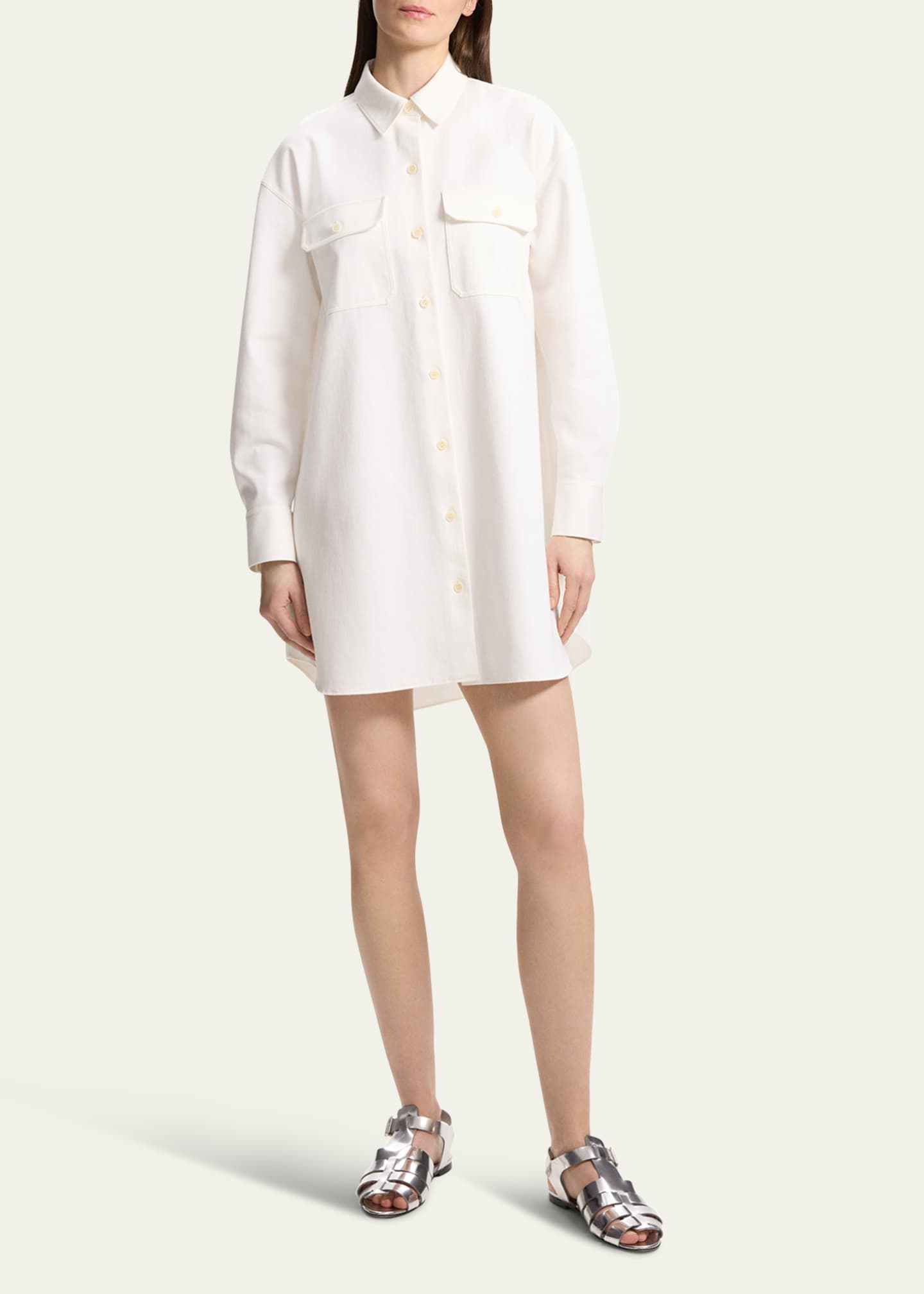 Theory Military Long-Sleeve Mini Shirtdress Image 2 of 5