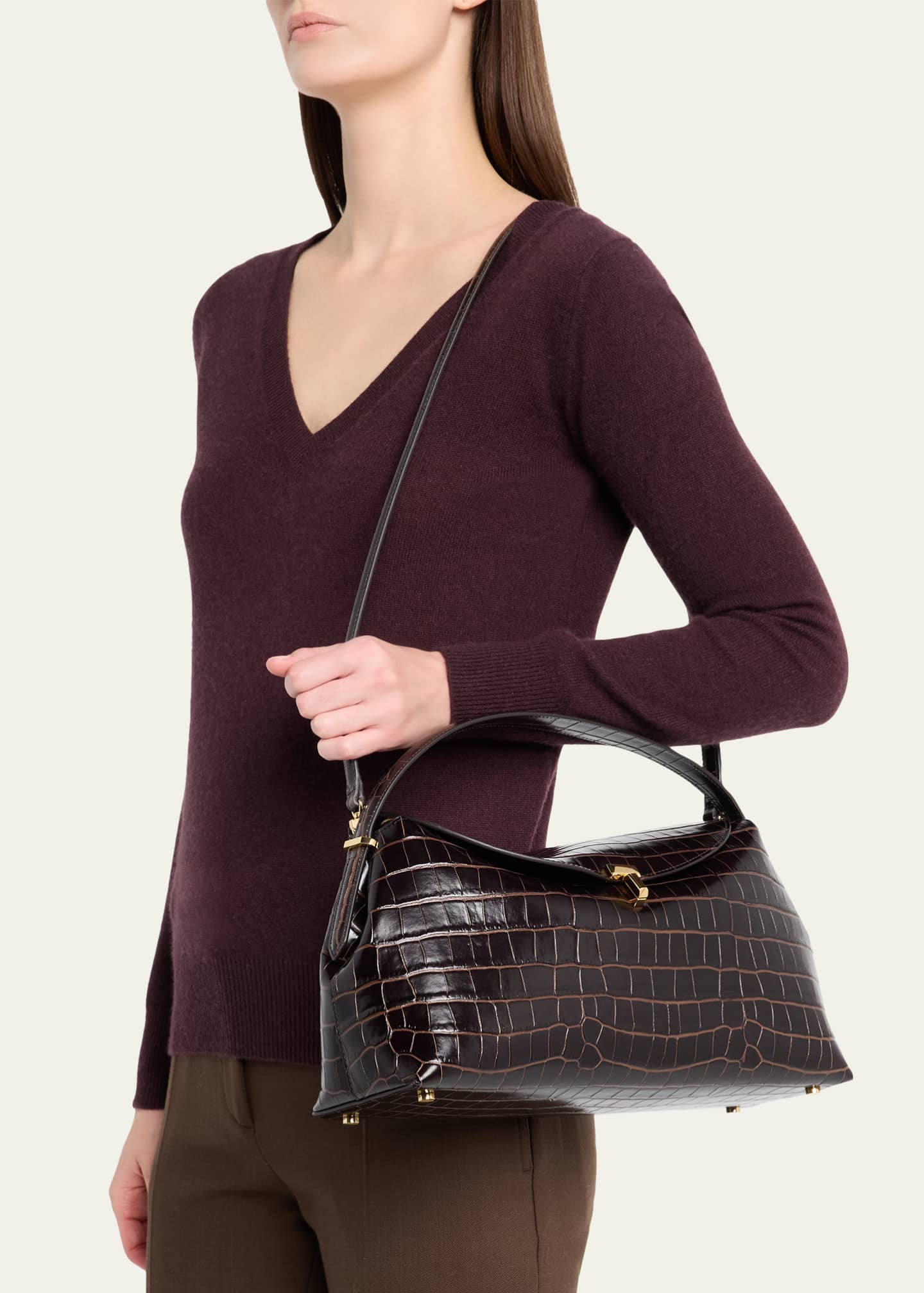 T-Lock Croc-Embossed Top-Handle Bag