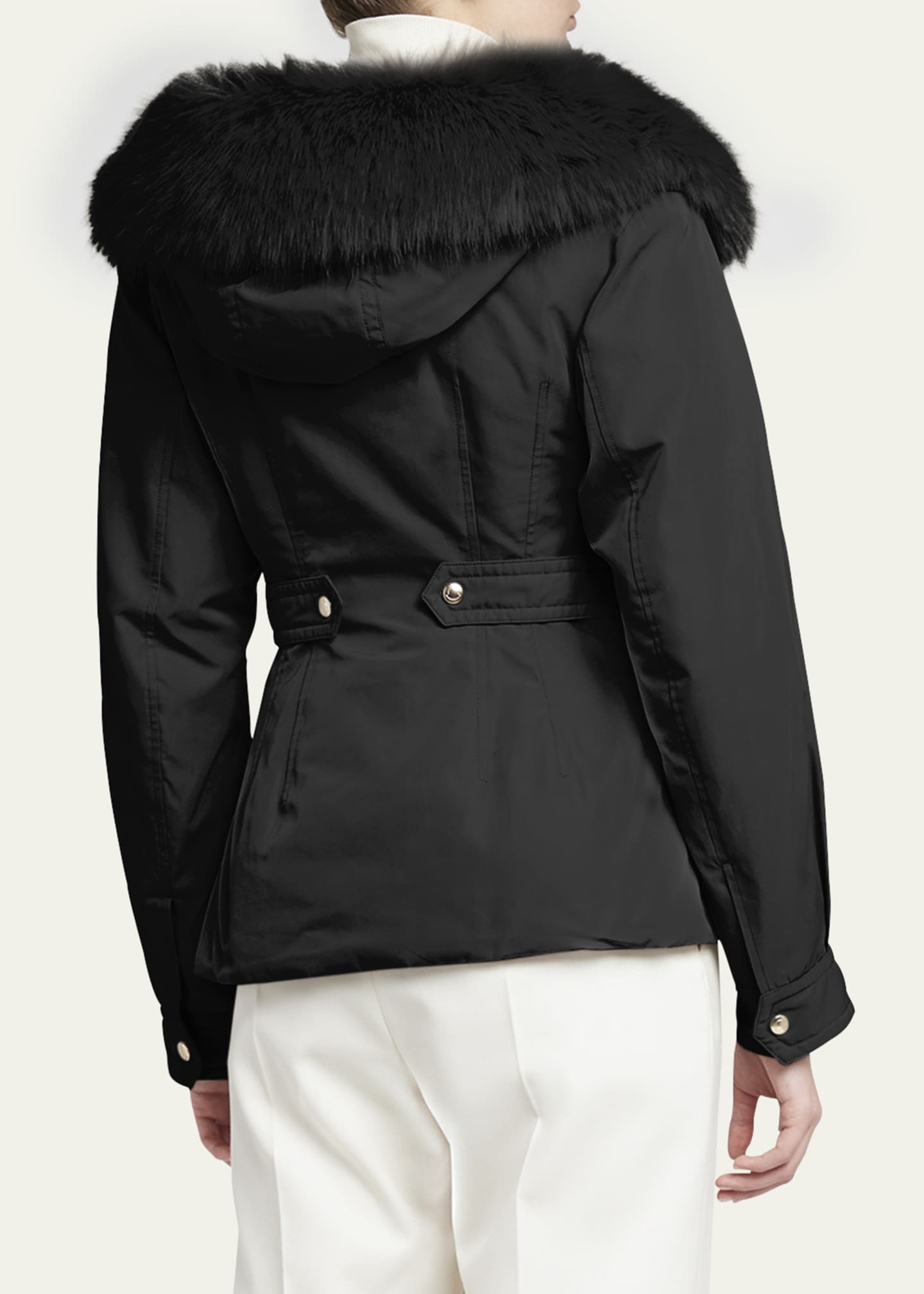 Moncler Bron Short Parka Jacket with Faux Fur Trim Black