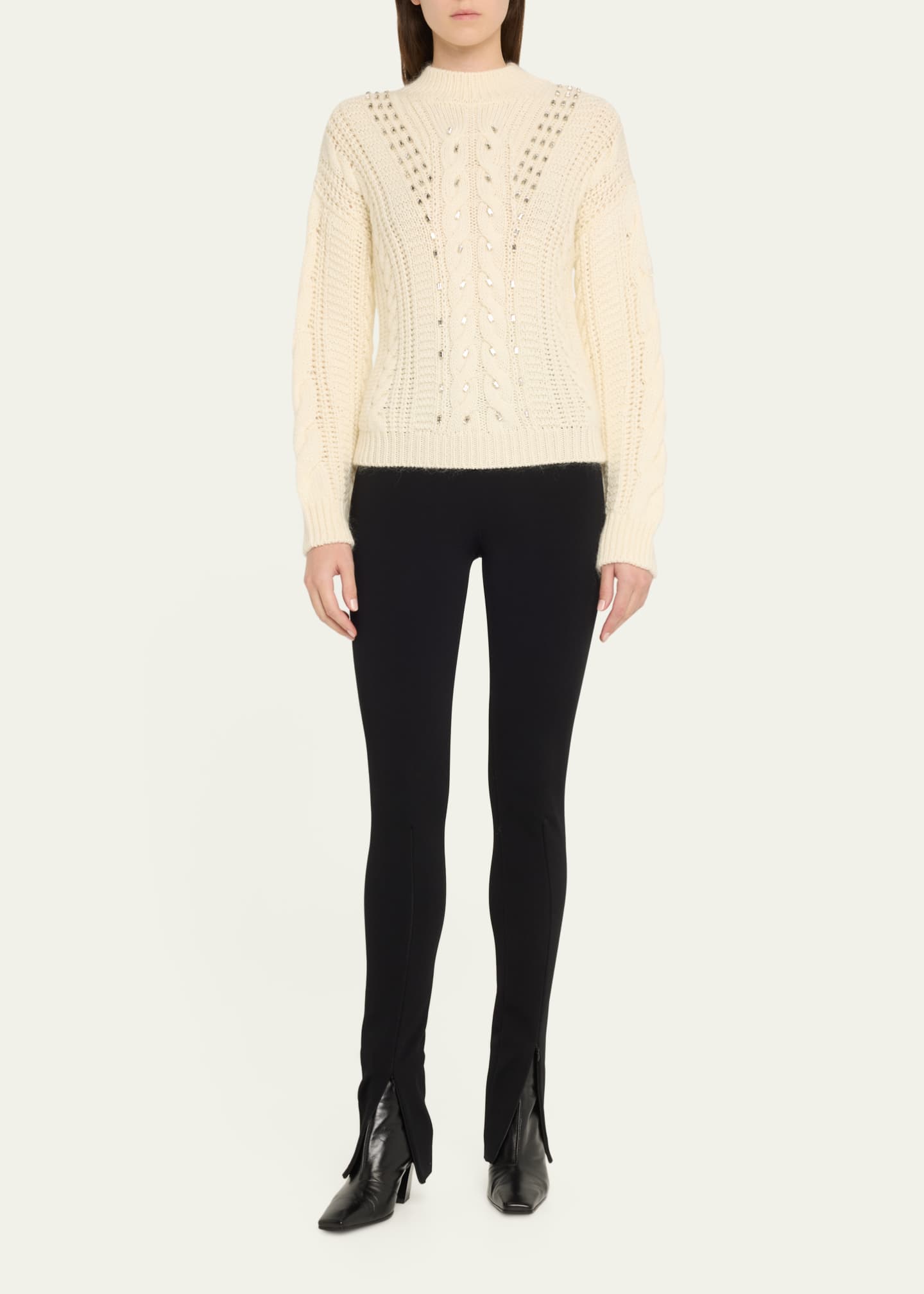 Moncler Embellished Wool Cable-Knit Sweater Image 2 of 5