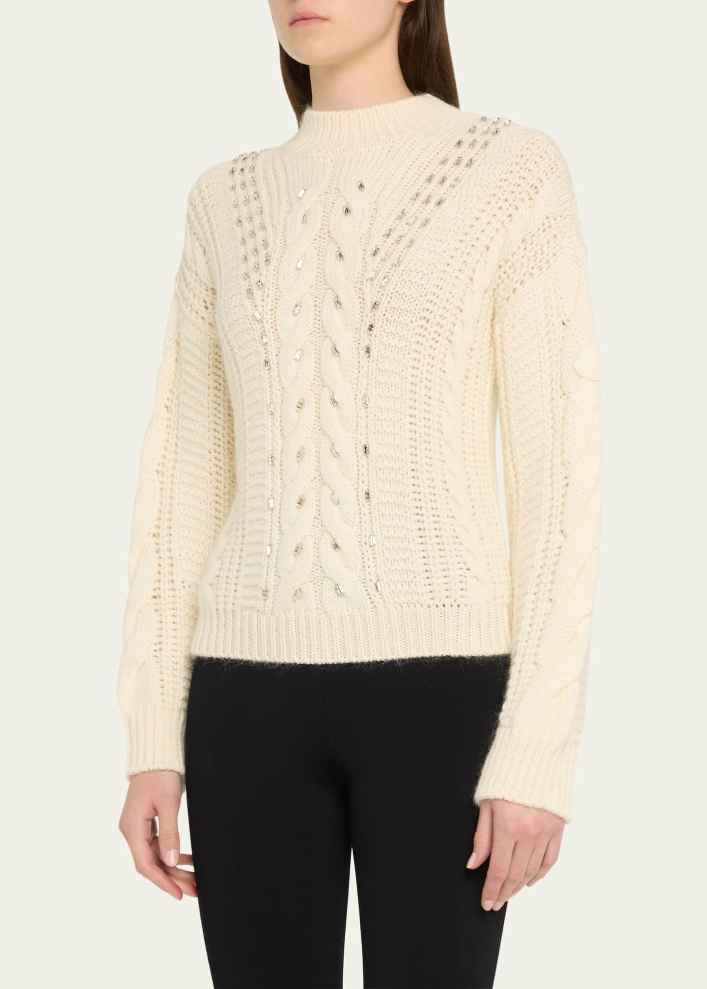 Moncler Embellished Wool Cable-Knit Sweater Image 4 of 5