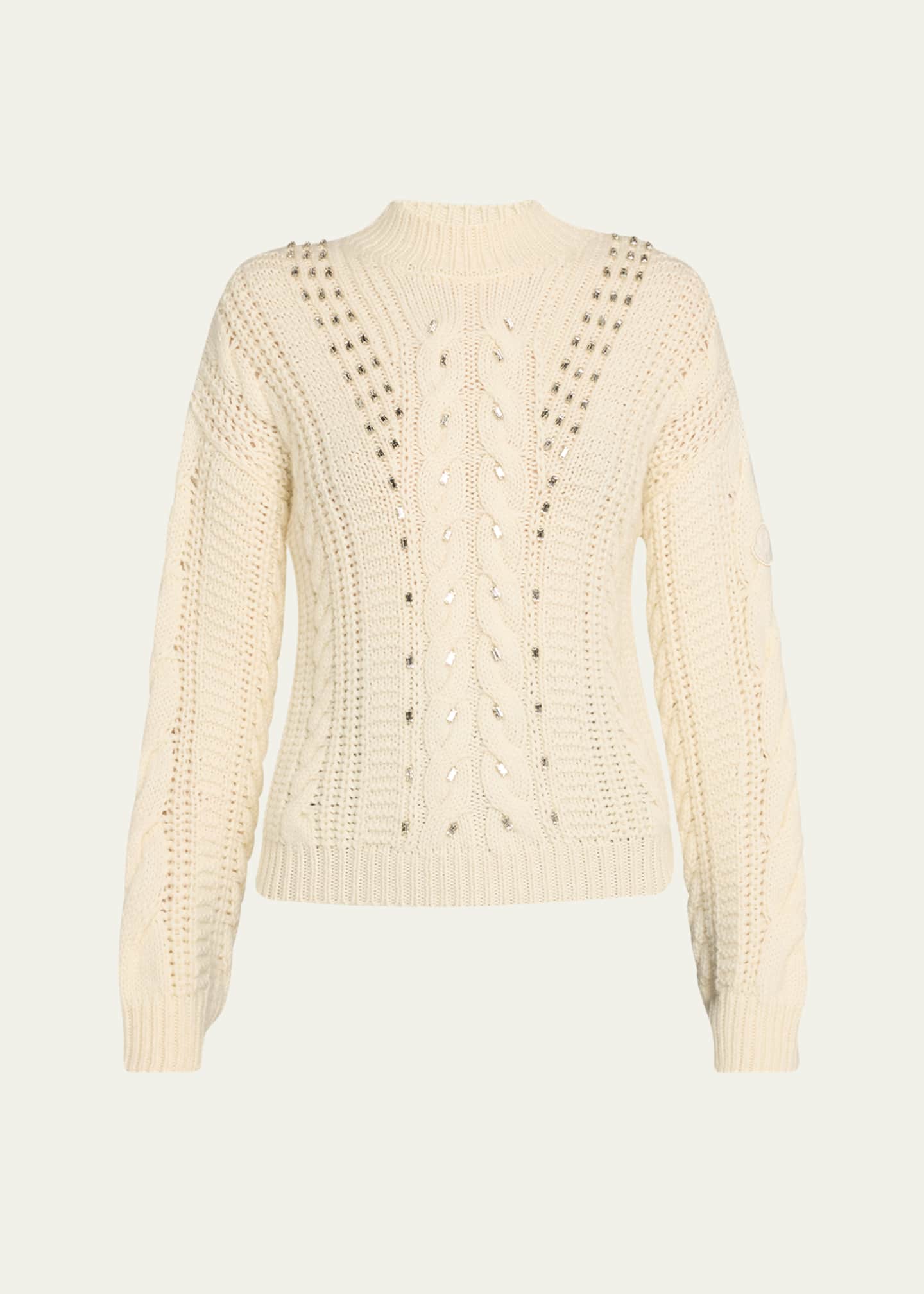 Moncler Embellished Wool Cable-Knit Sweater Image 1 of 5