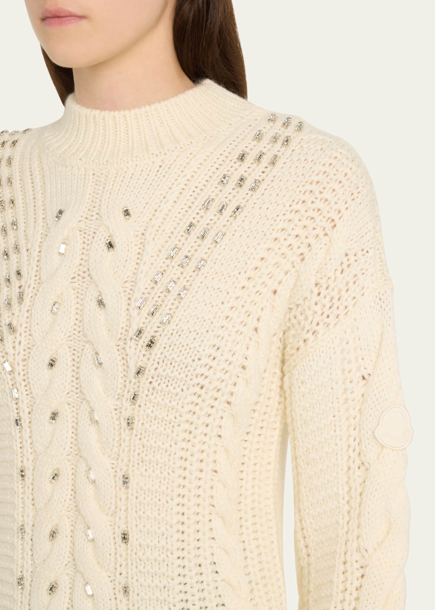 Moncler Embellished Wool Cable-Knit Sweater Image 5 of 5