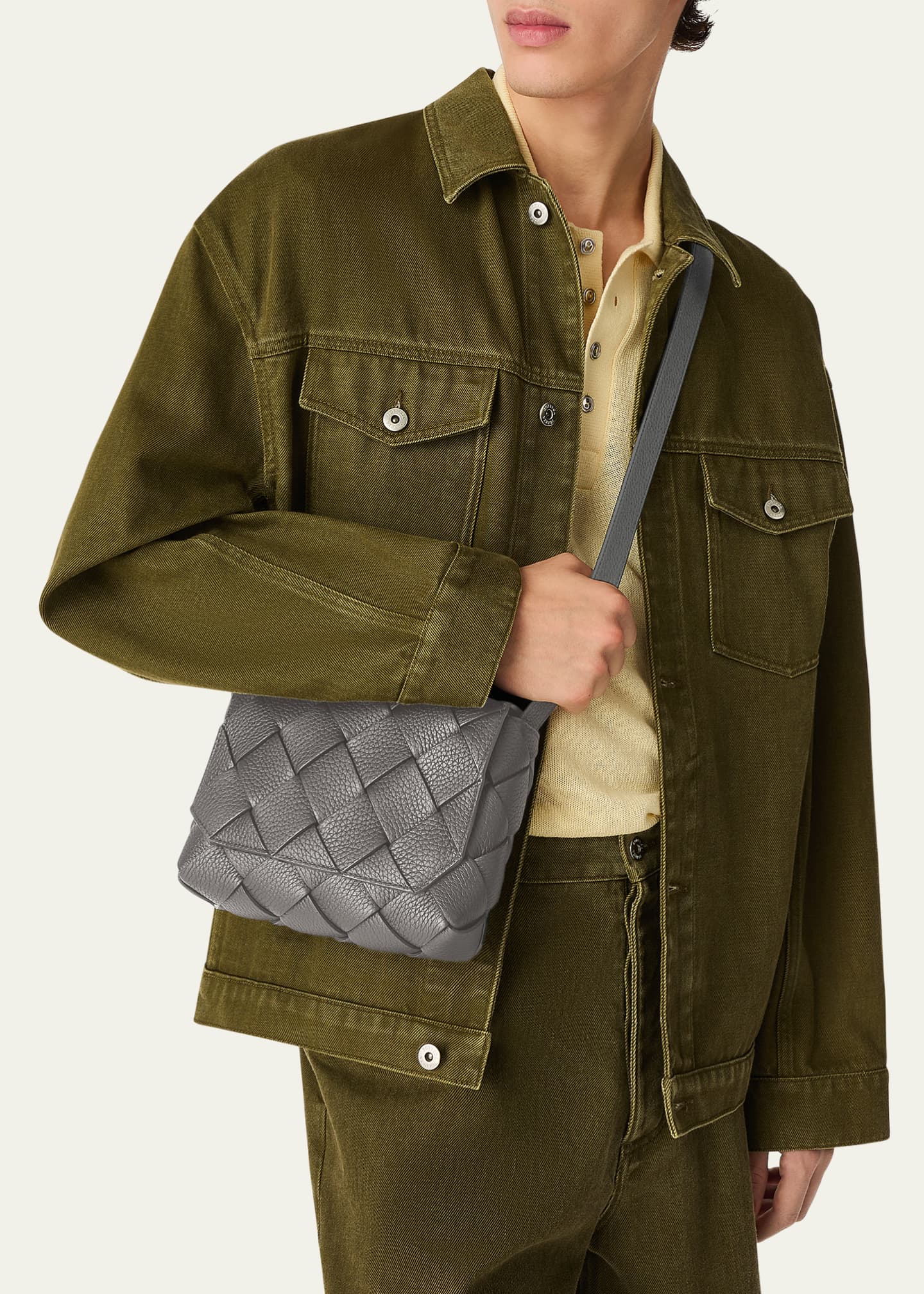 Bottega Veneta Men's Small Intreccio Leather Crossbody Bag