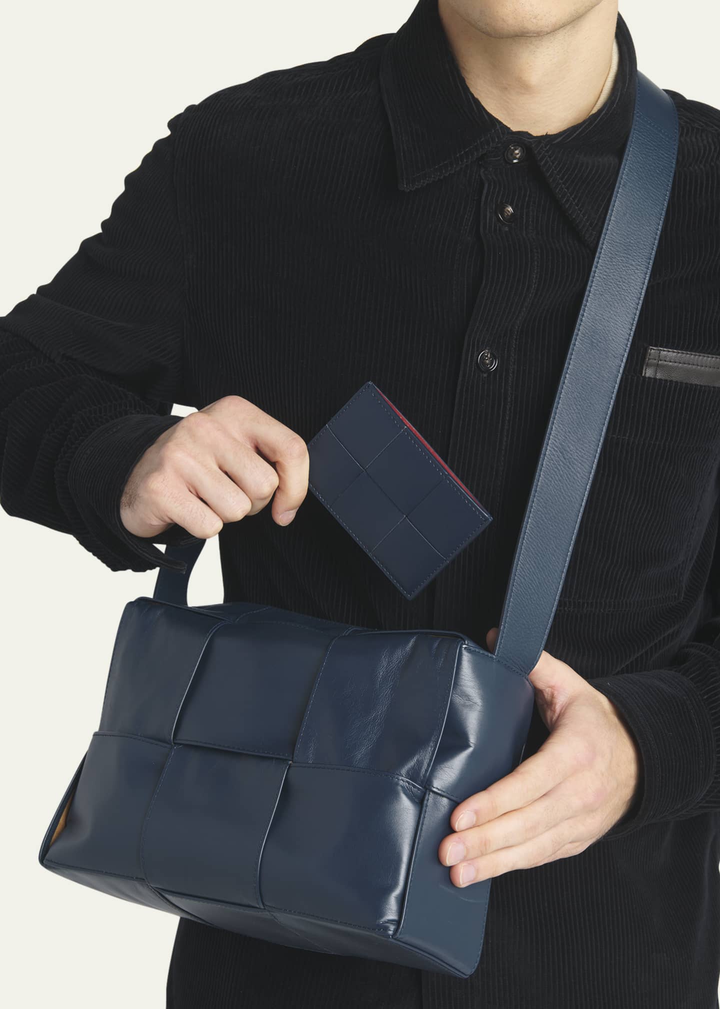 Bottega Veneta Men's Cassette Bicolor Leather Card Holder Image 2 of 4