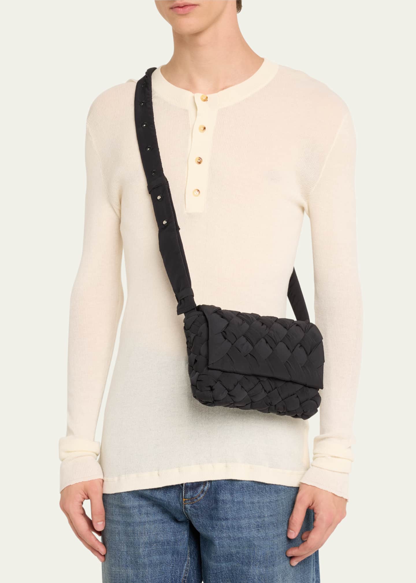 Bottega Veneta Men's Rumple Intreccio Nylon Crossbody Bag