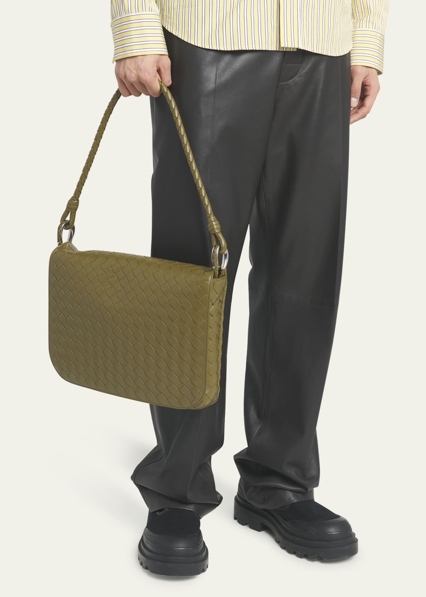Bottega Veneta Men's Swing Small Intrecciato Leather Crossbody Bag Image 2 of 5