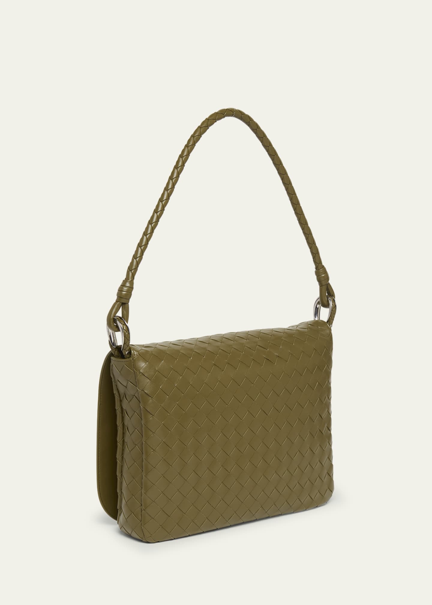 Bottega Veneta Swing Small Intrecciato Leather Bag Kaki vintage Silver