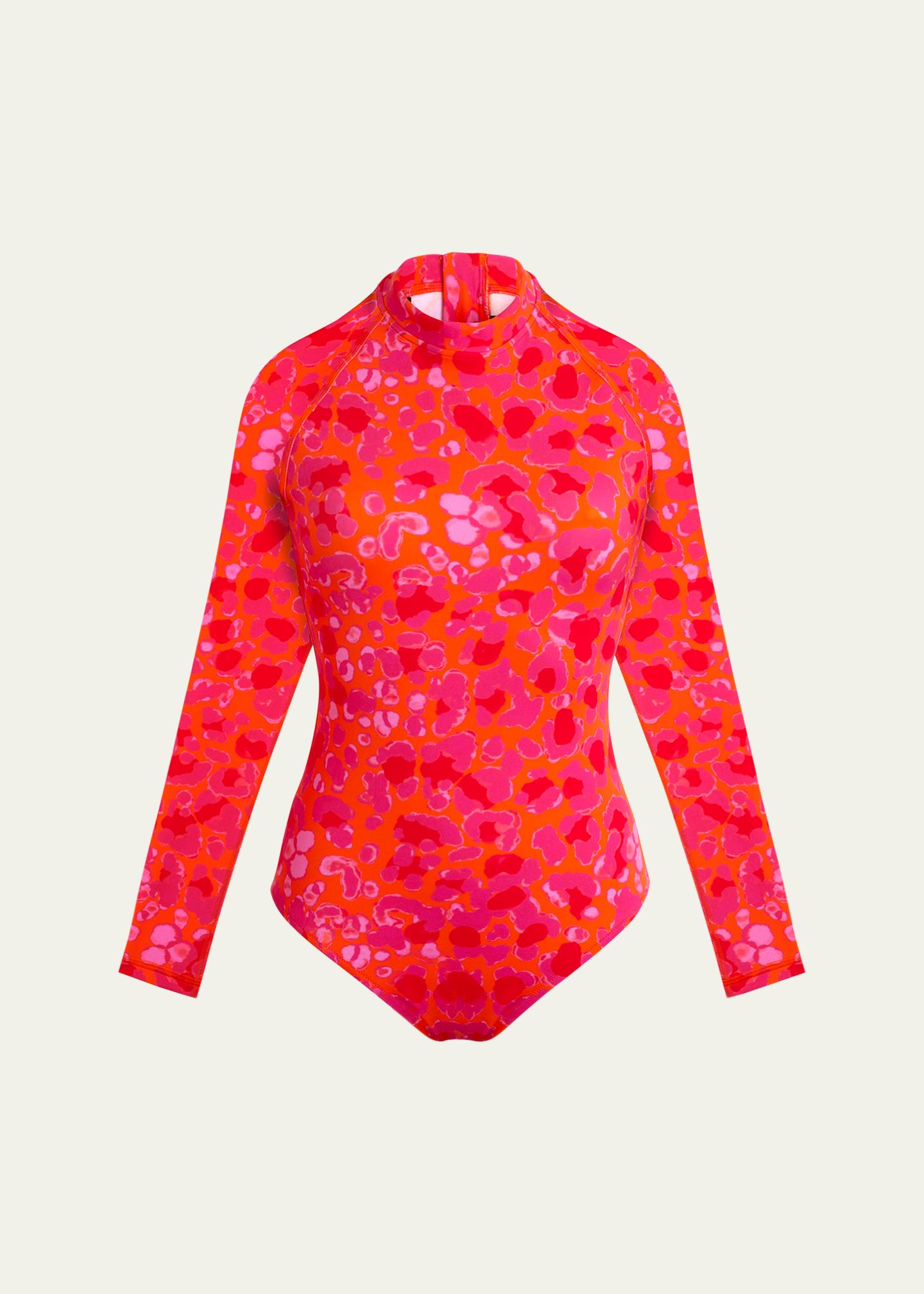 Vilebrequin Abstract Leopard Printed Rashguard One-Piece Swimsuit ...