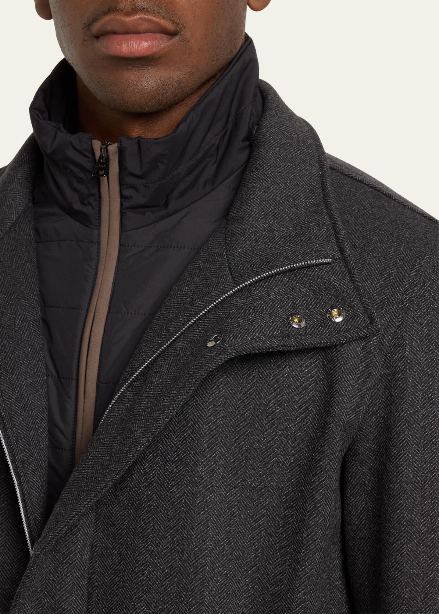 Herno Men's Herringbone Car Coat with Nylon Wind Guard - Bergdorf Goodman