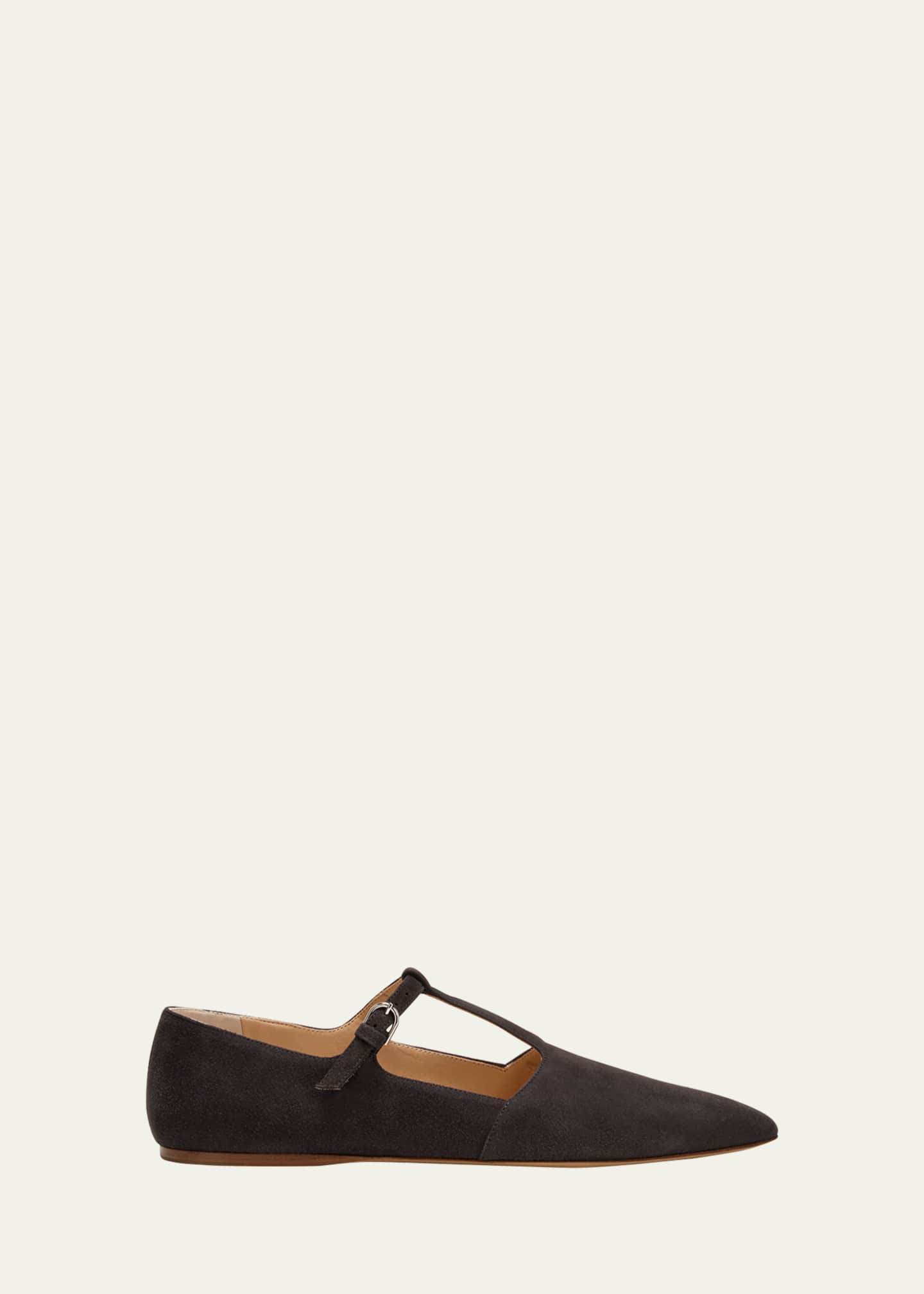 Gabriela Hearst Lola Suede T-strap Ballerina Flats Image 1 of 5