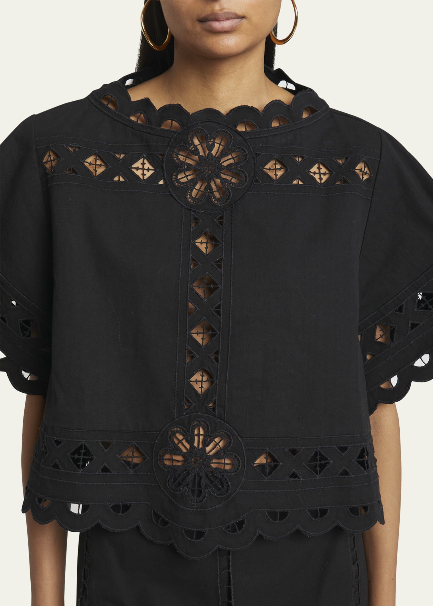 Parissa Cutout Lace Scallop Top