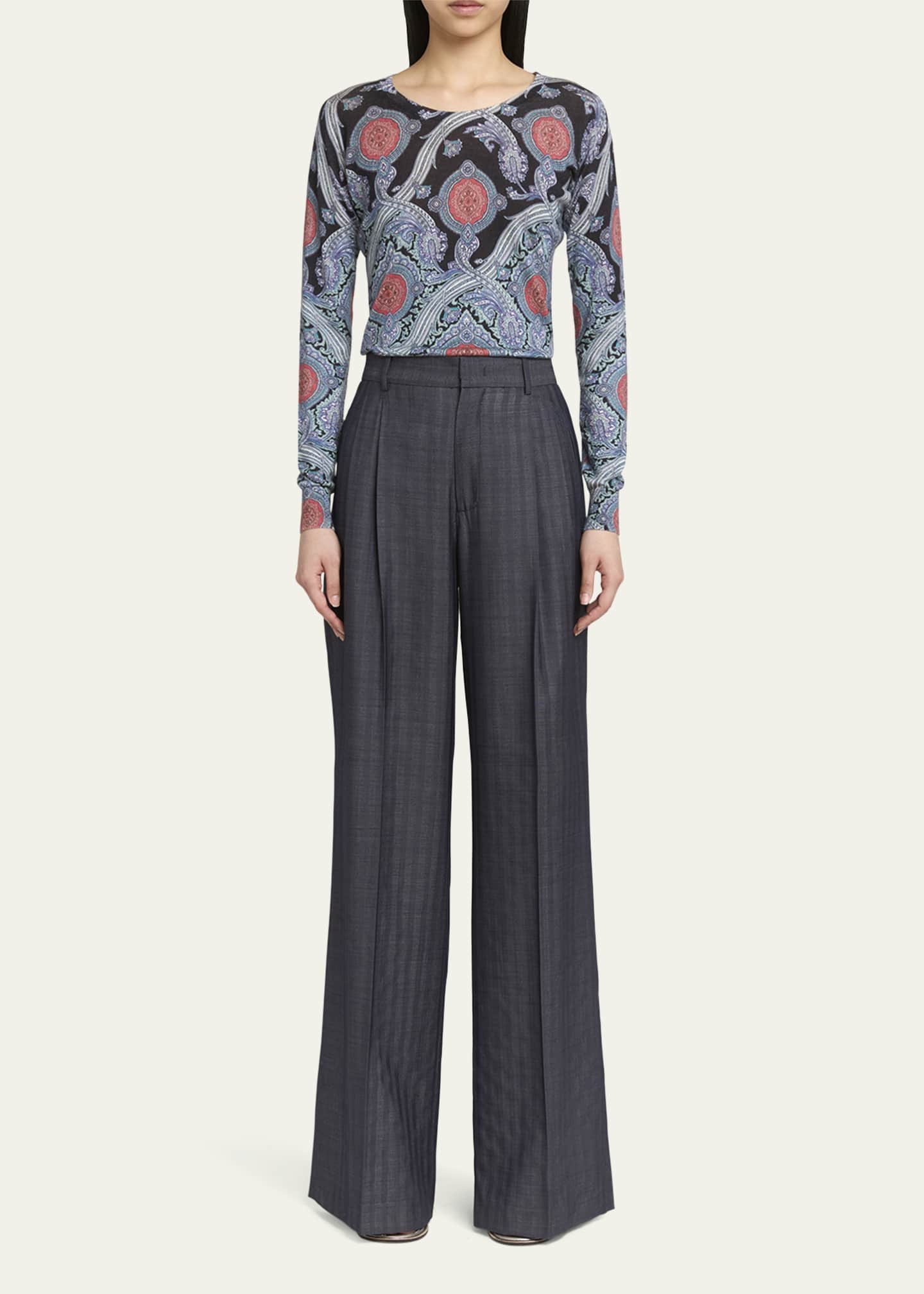 Etro Stripe Wide Leg Wool Trousers Image 2 of 5