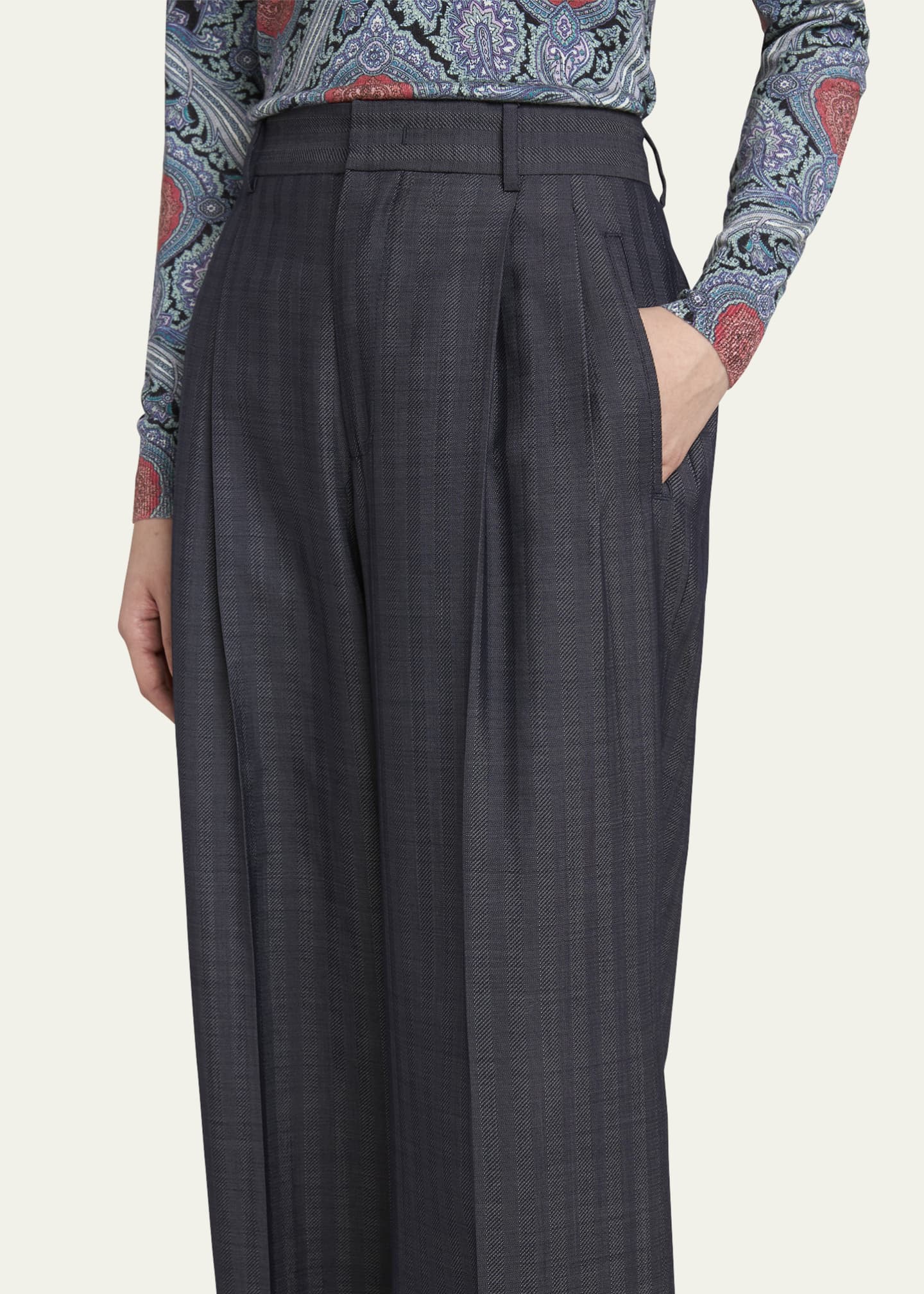 Etro Stripe Wide Leg Wool Trousers Image 5 of 5