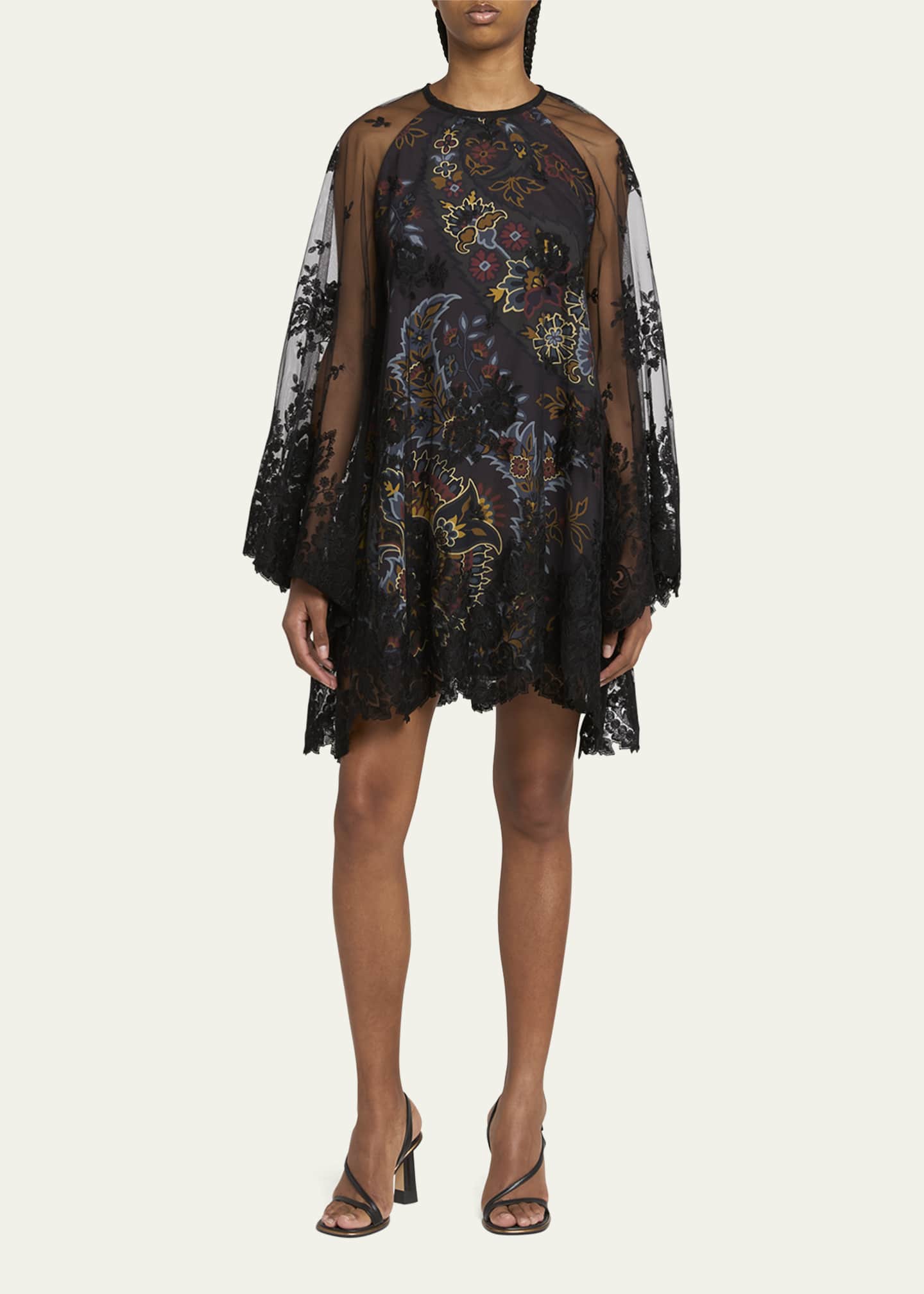 Etro Printed Floral Embroidered Kimono Sleeve Mini Dress - Bergdorf Goodman