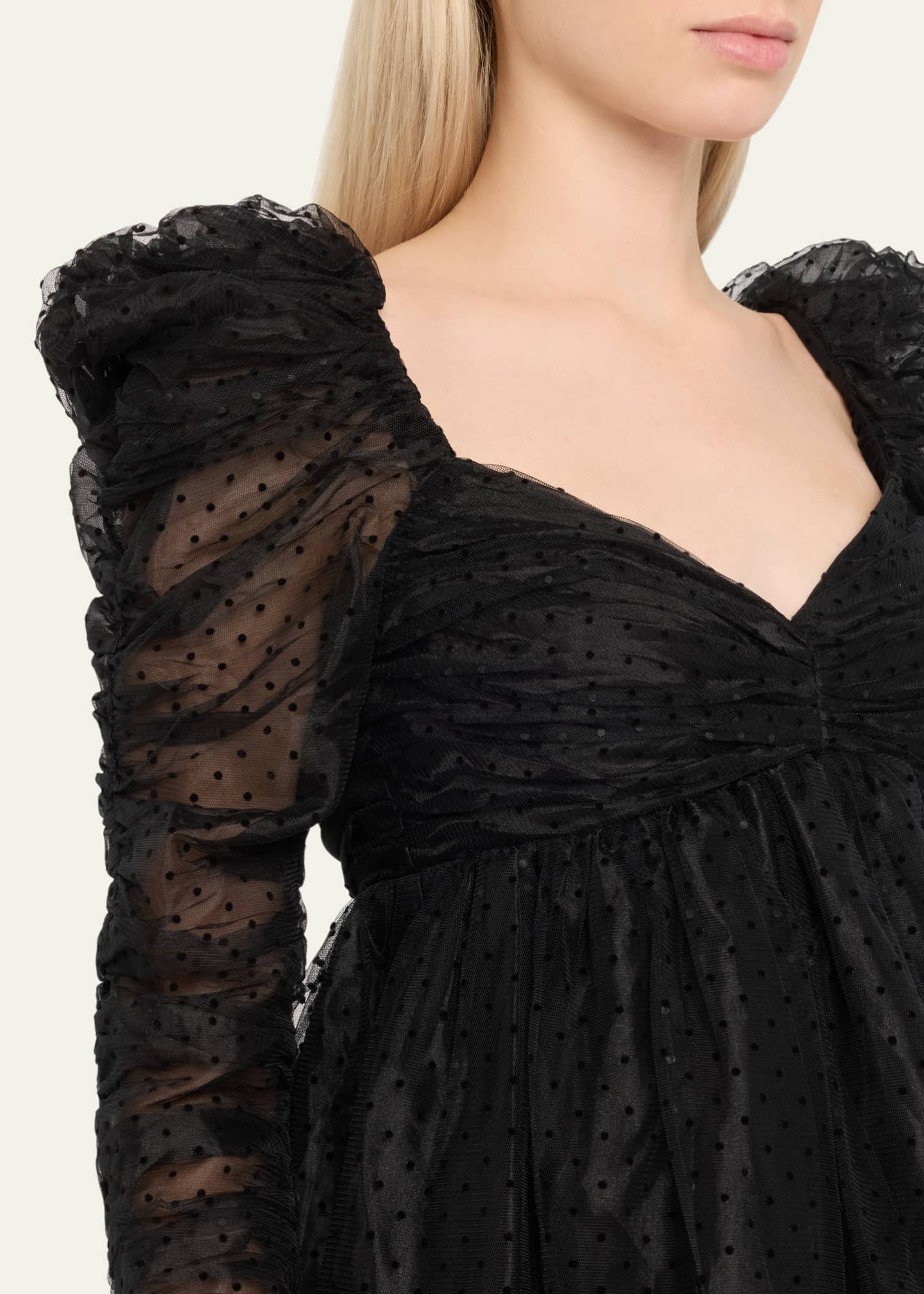 Zimmermann Long-Sleeve Ruched Tulle Mini Dress Image 5 of 5