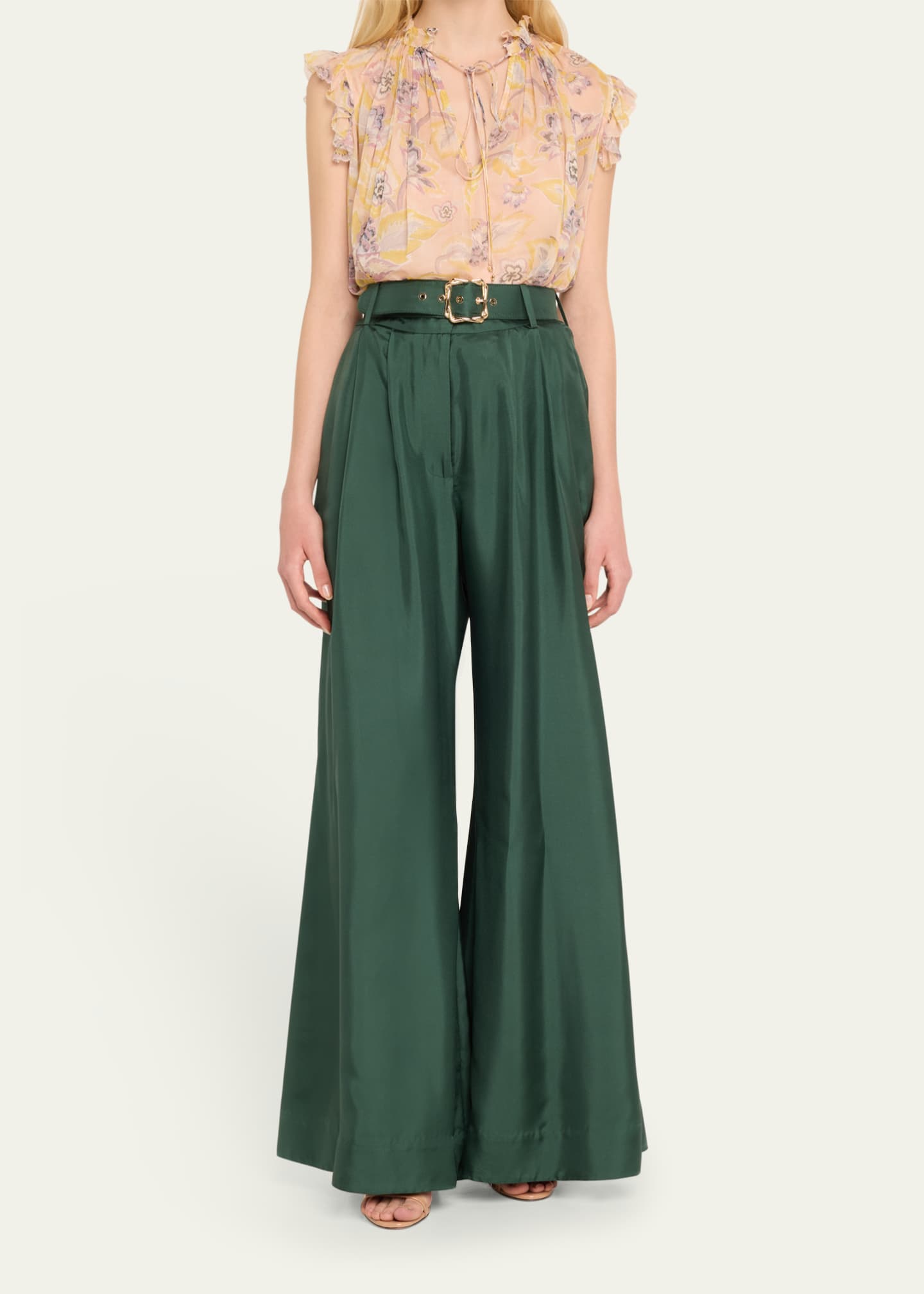 Zimmermann Pavilion Belted Wide-Leg Pants - Bergdorf Goodman