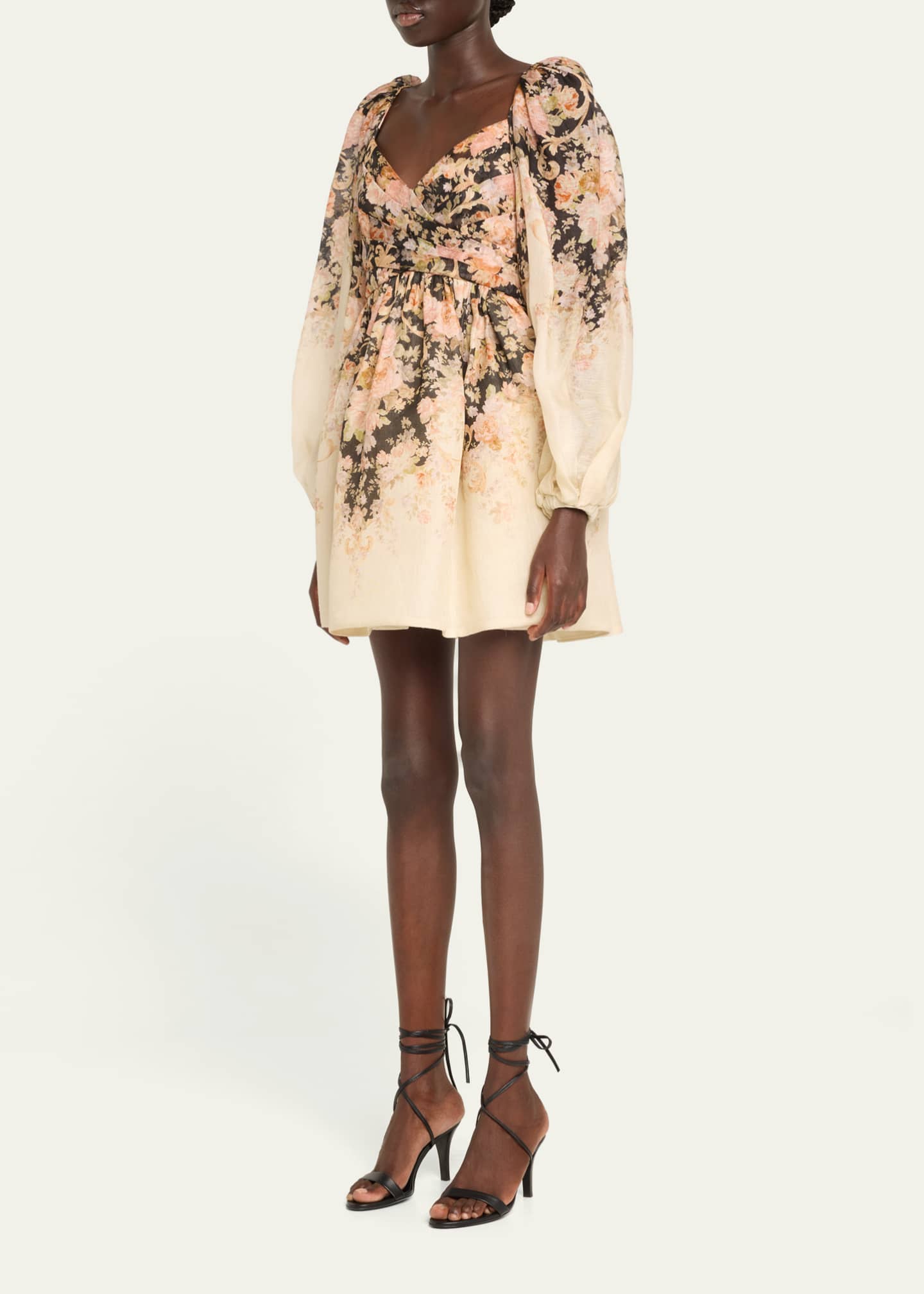 Zimmermann Floral print Long Sleeve Draped Mini Dress Tea Rococo Floral