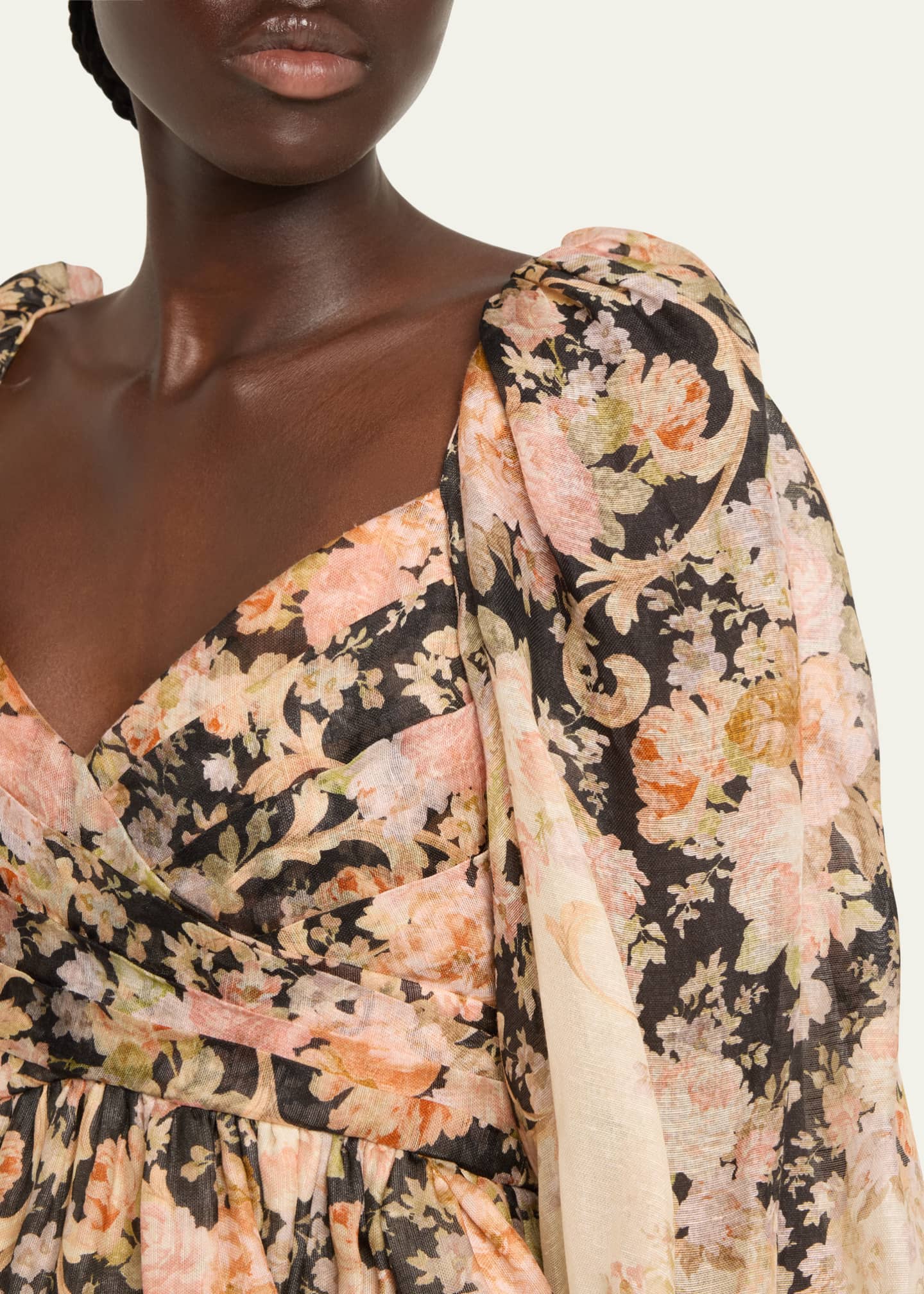 Zimmermann Floral print Long Sleeve Draped Mini Dress Tea Rococo Floral