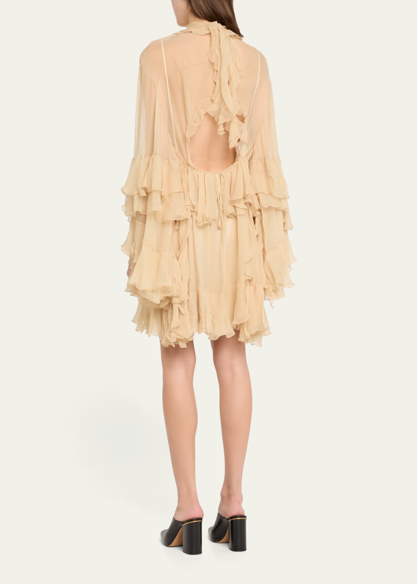 Chloe Silk Mousseline Mini Dress with Ruffle Details Image 3 of 5