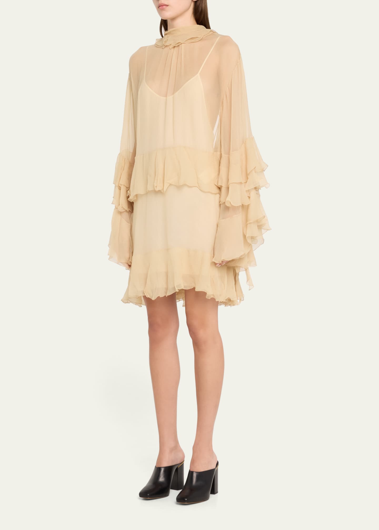 Chloe Silk Mousseline Mini Dress with Ruffle Details Image 4 of 5