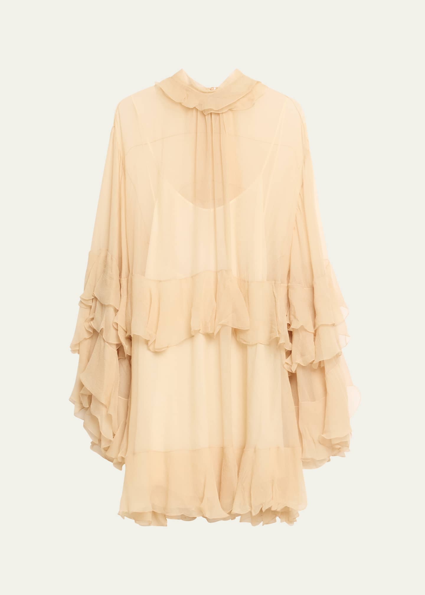 Chloe Silk Mousseline Mini Dress with Ruffle Details Image 1 of 5