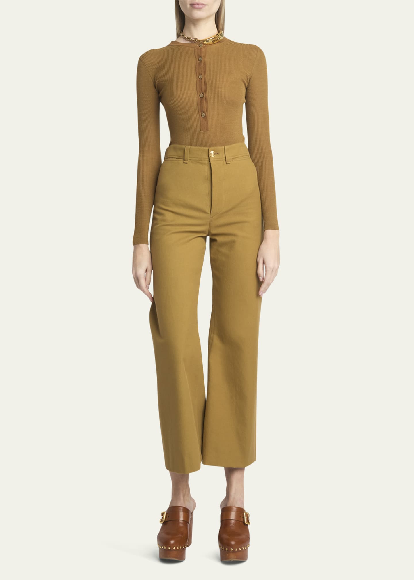 Chloe Cotton Drill Cropped Wide-Leg Trousers Image 2 of 5