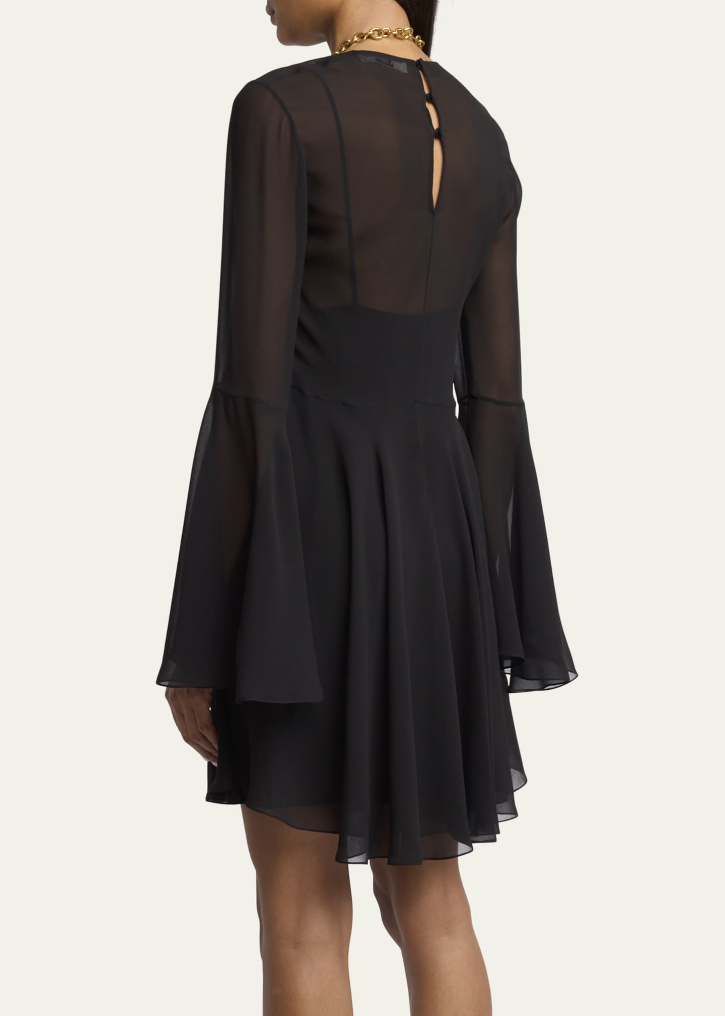 Bell Sleeve Silk Georgette Mini Dress
