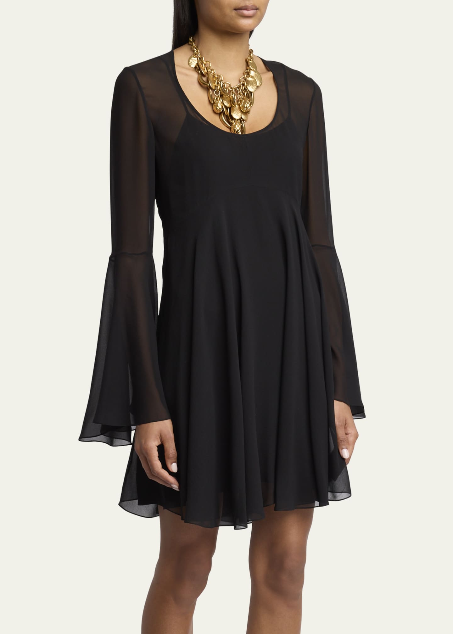 Bell Sleeve Silk Georgette Mini Dress