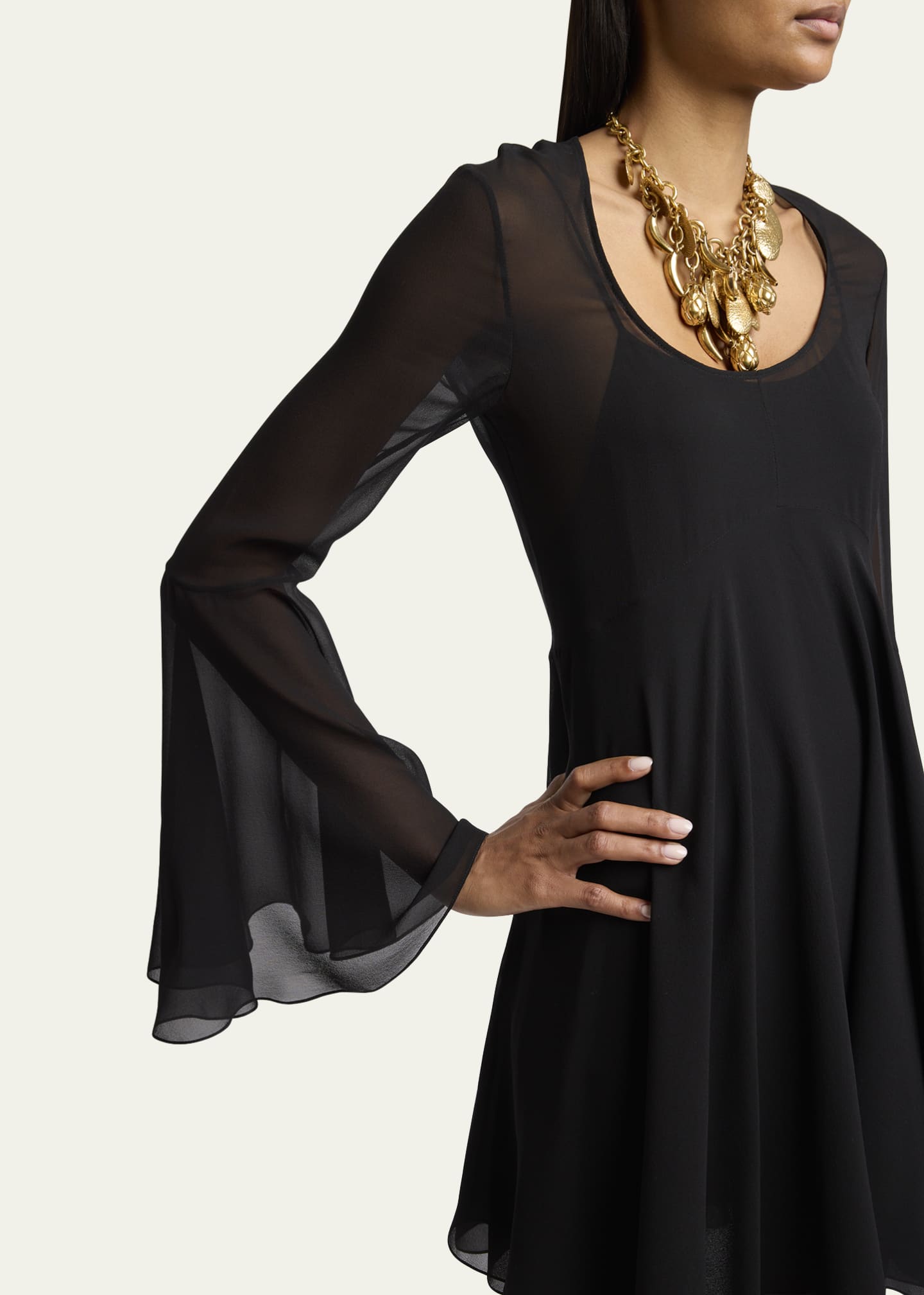 Bell Sleeve Silk Georgette Mini Dress