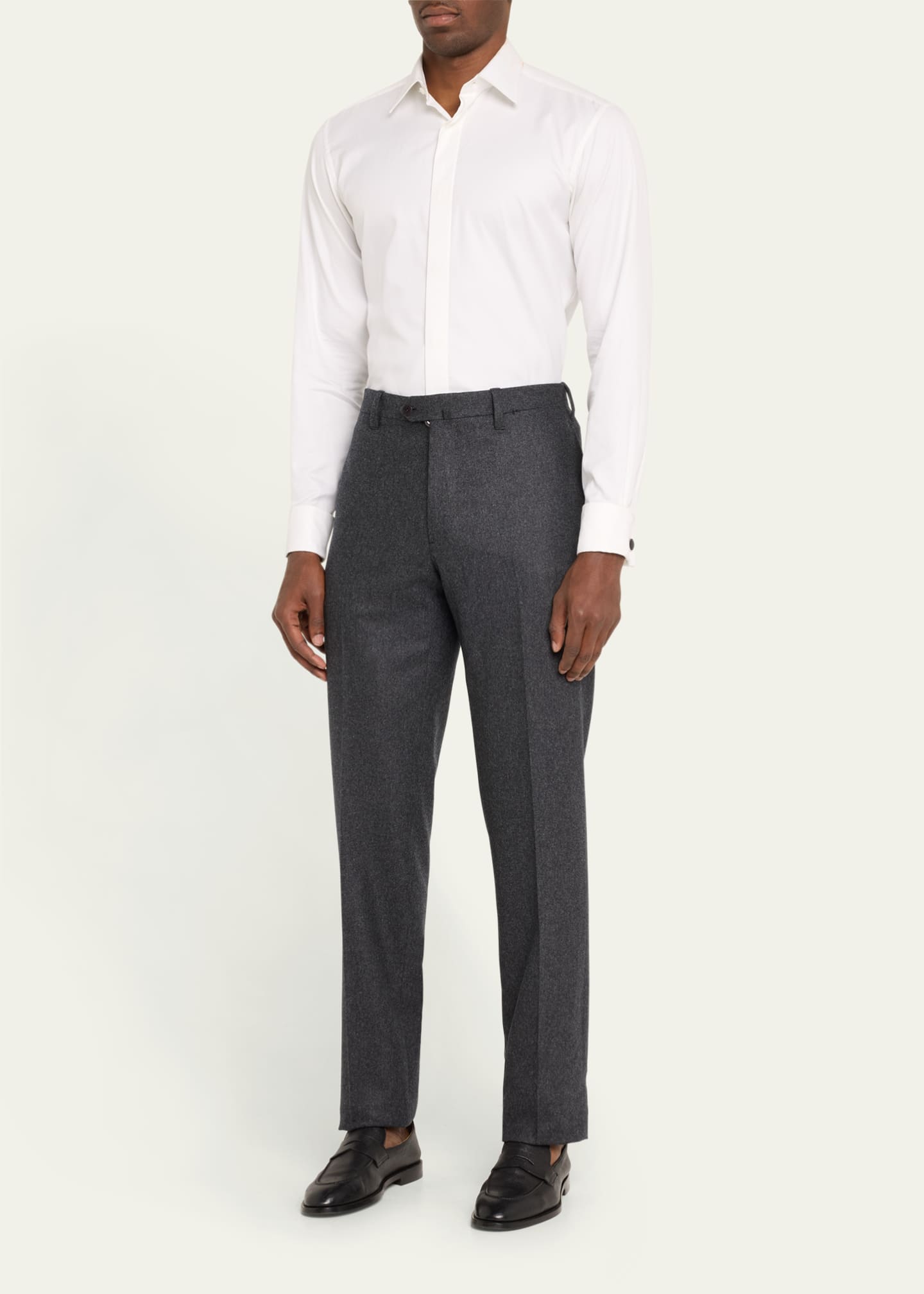Cesare Attolini Men's Flat-Front Flannel Trousers Image 2 of 5