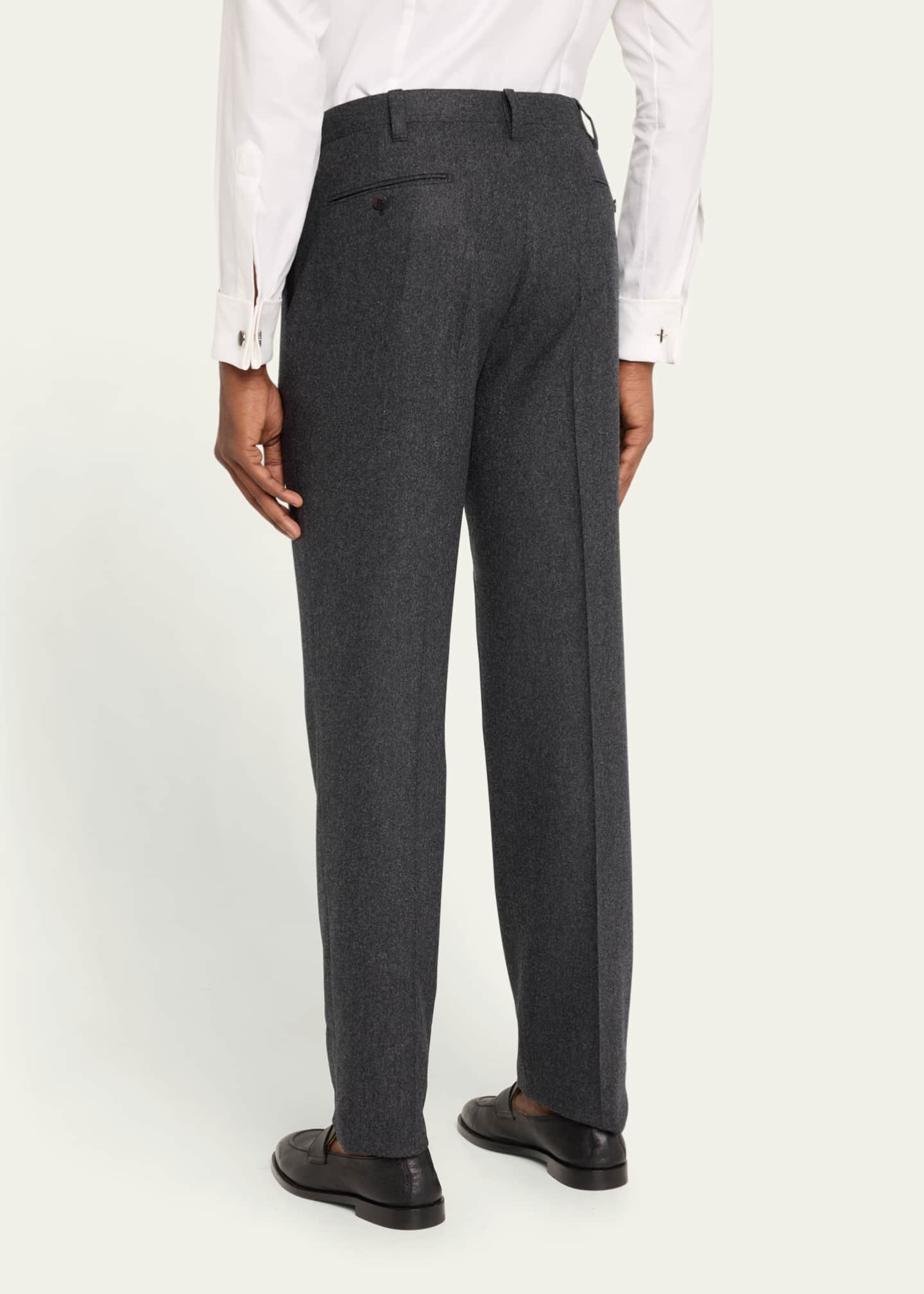 Cesare Attolini Men's Flat-Front Flannel Trousers Image 3 of 5