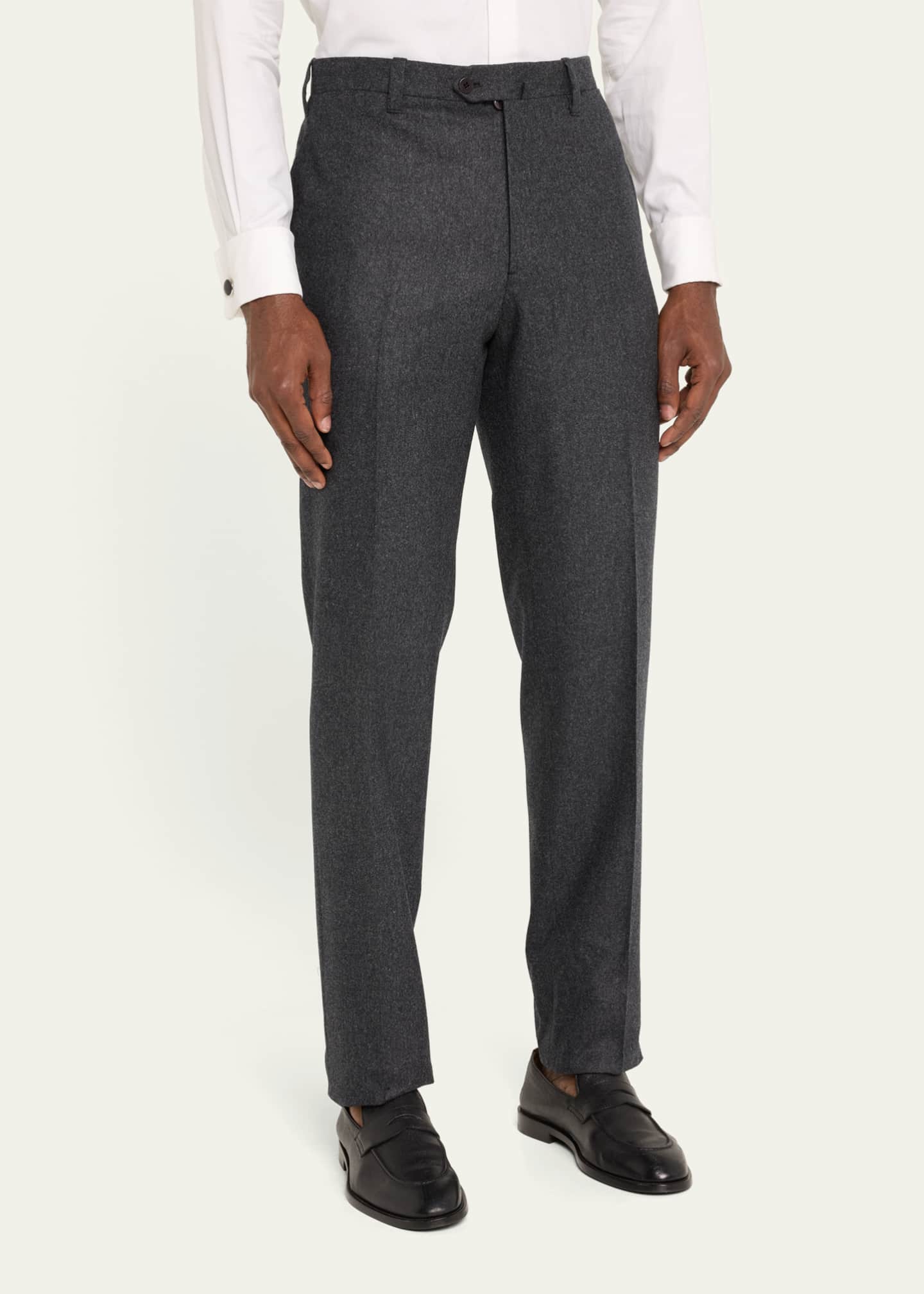 Cesare Attolini Men's Flat-Front Flannel Trousers - Bergdorf Goodman