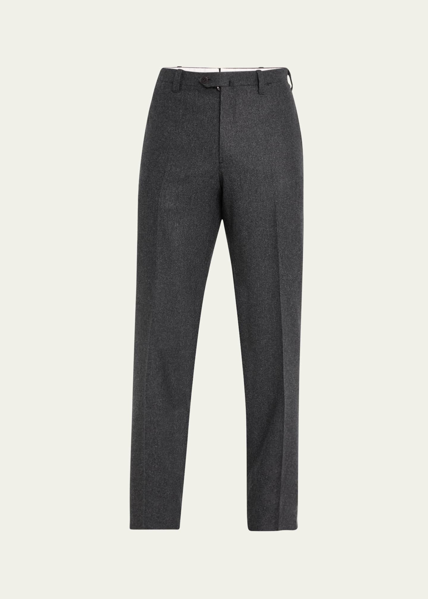 Cesare Attolini Men's Flat-Front Flannel Trousers - Bergdorf Goodman