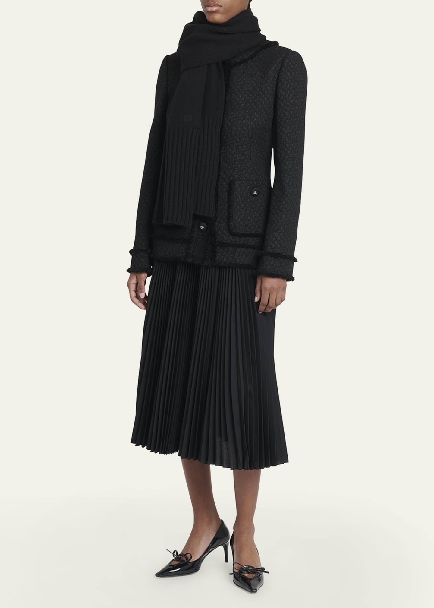 Dolce&Gabbana DG Logo Knit Ribbed Scarf Image 3 of 4