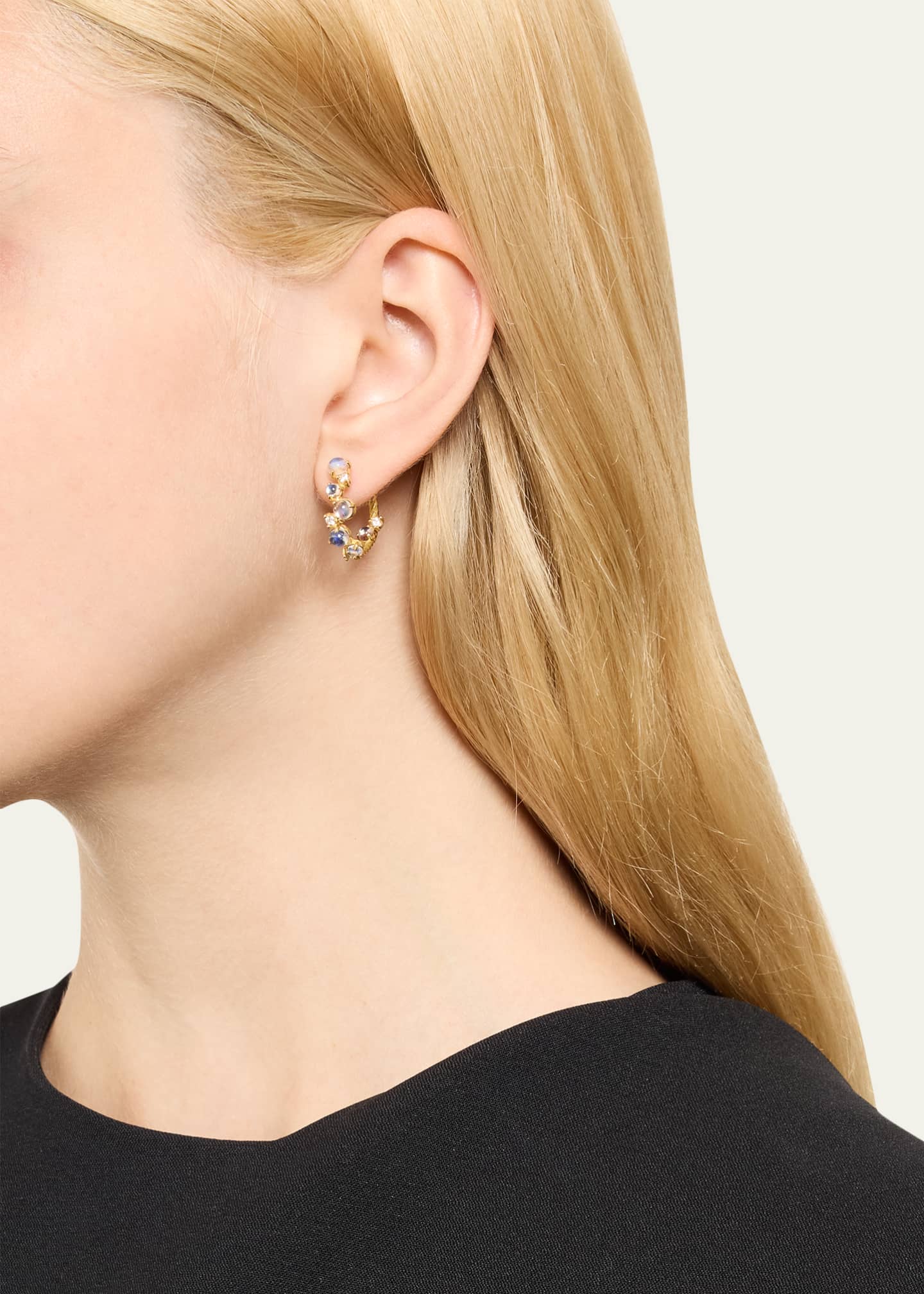 Paul Morelli 18K Yellow Gold Bubble Snap Hoop Earrings with Diamonds and Moonstone, 20mm Image 2 of 4