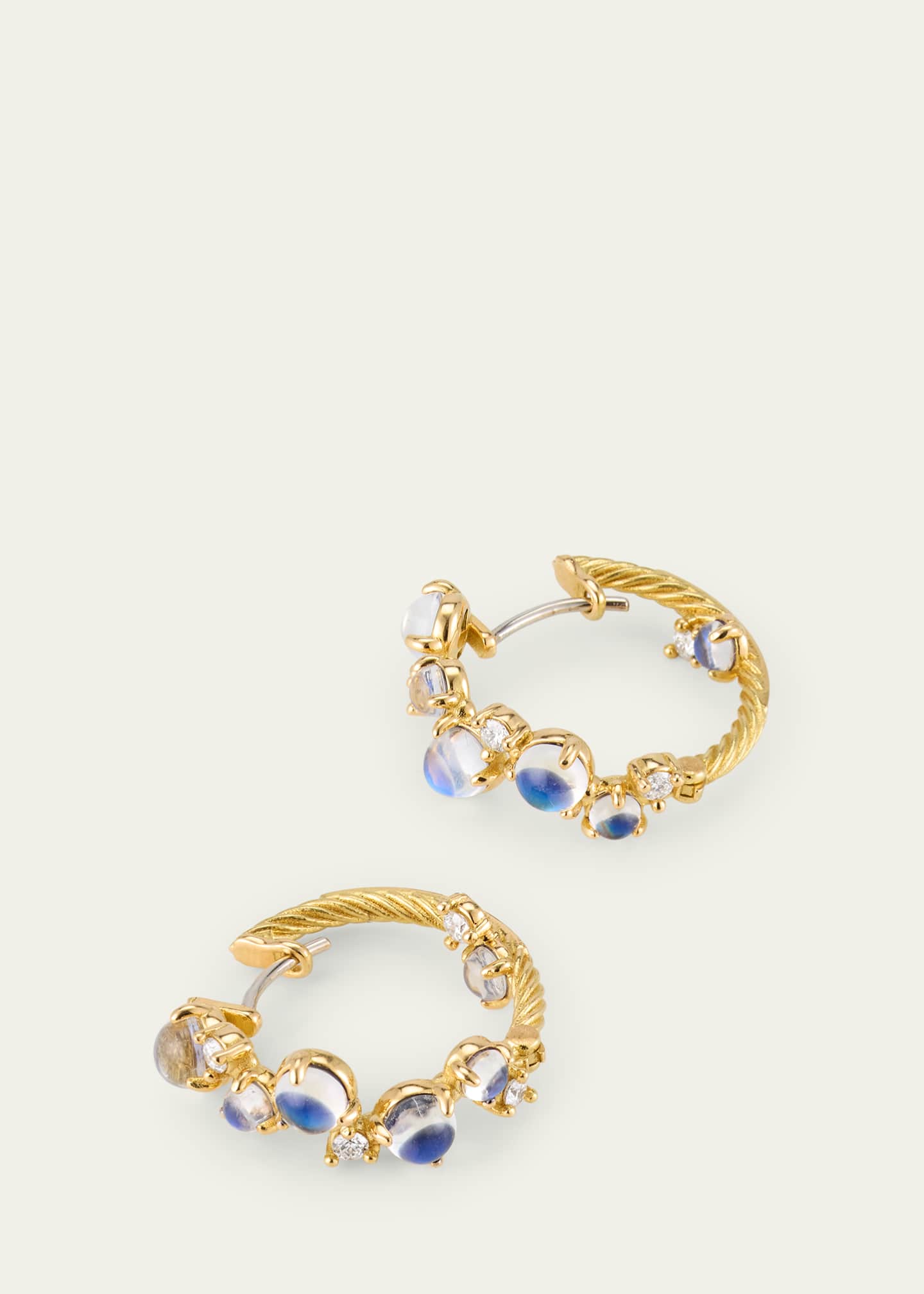 Paul Morelli 18K Yellow Gold Bubble Snap Hoop Earrings with Diamonds and Moonstone, 20mm Image 3 of 4