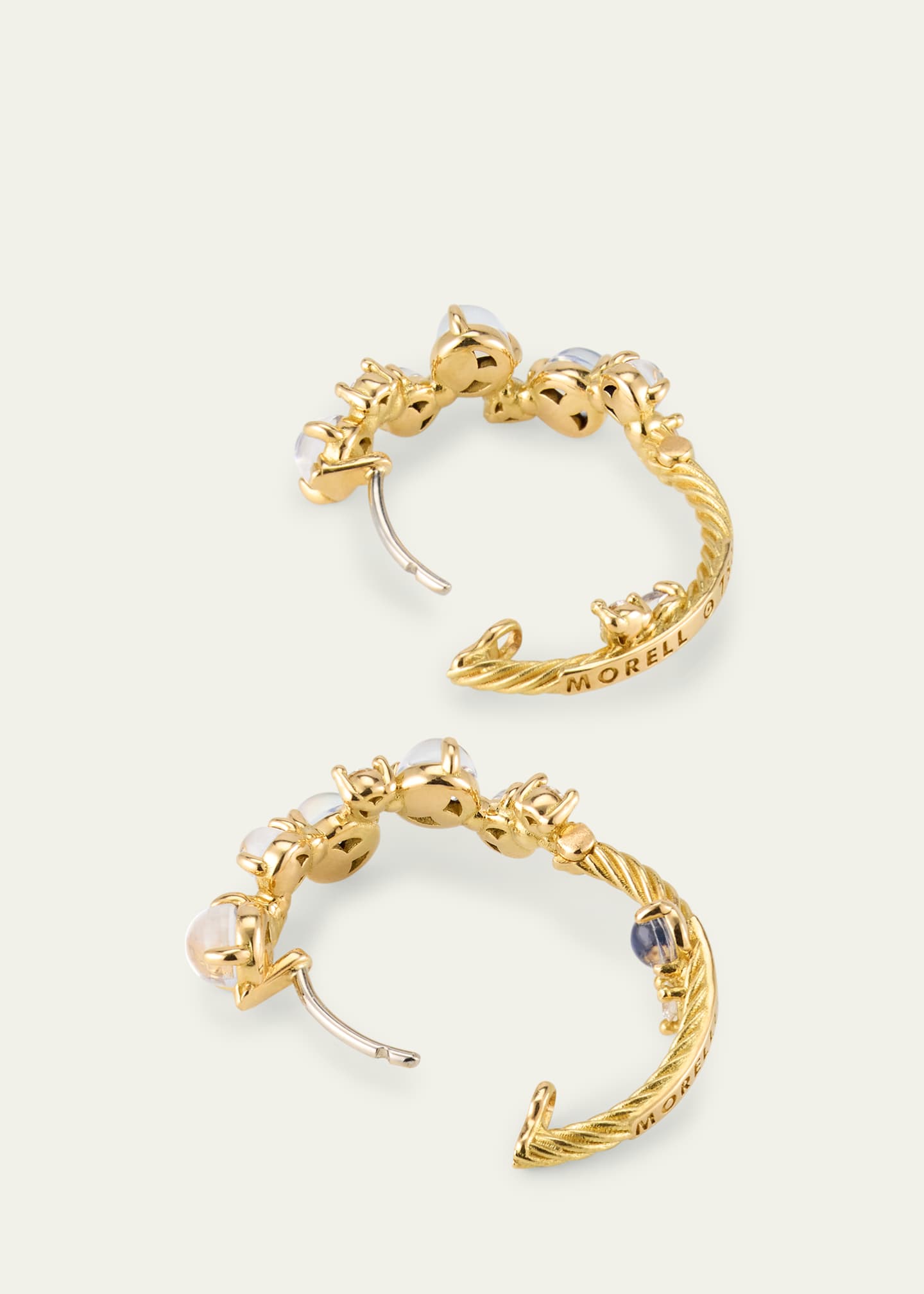 Paul Morelli 18K Yellow Gold Bubble Snap Hoop Earrings with Diamonds and Moonstone, 20mm Image 4 of 4