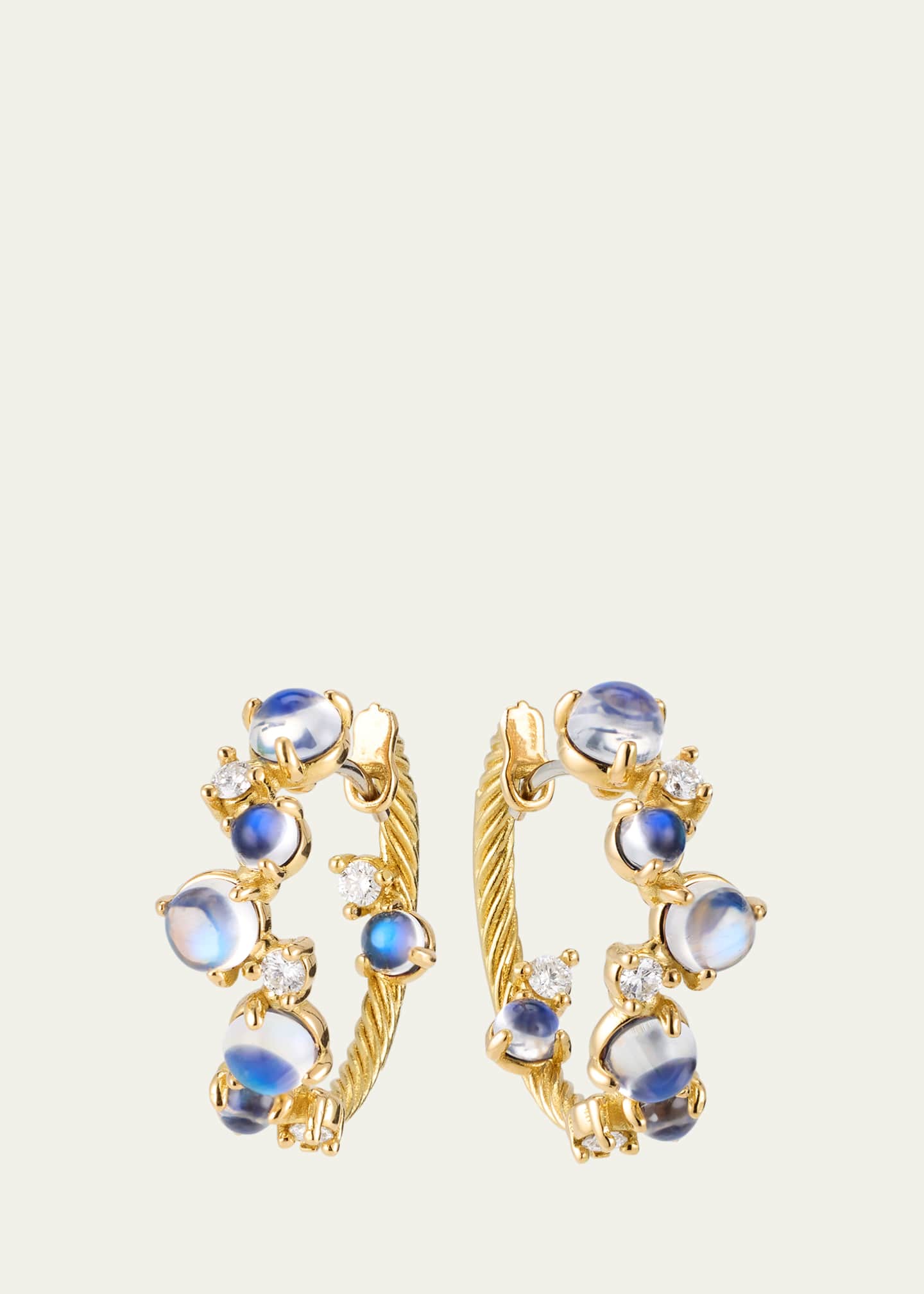 Paul Morelli 18K Yellow Gold Bubble Snap Hoop Earrings with Diamonds and Moonstone, 20mm Image 1 of 4