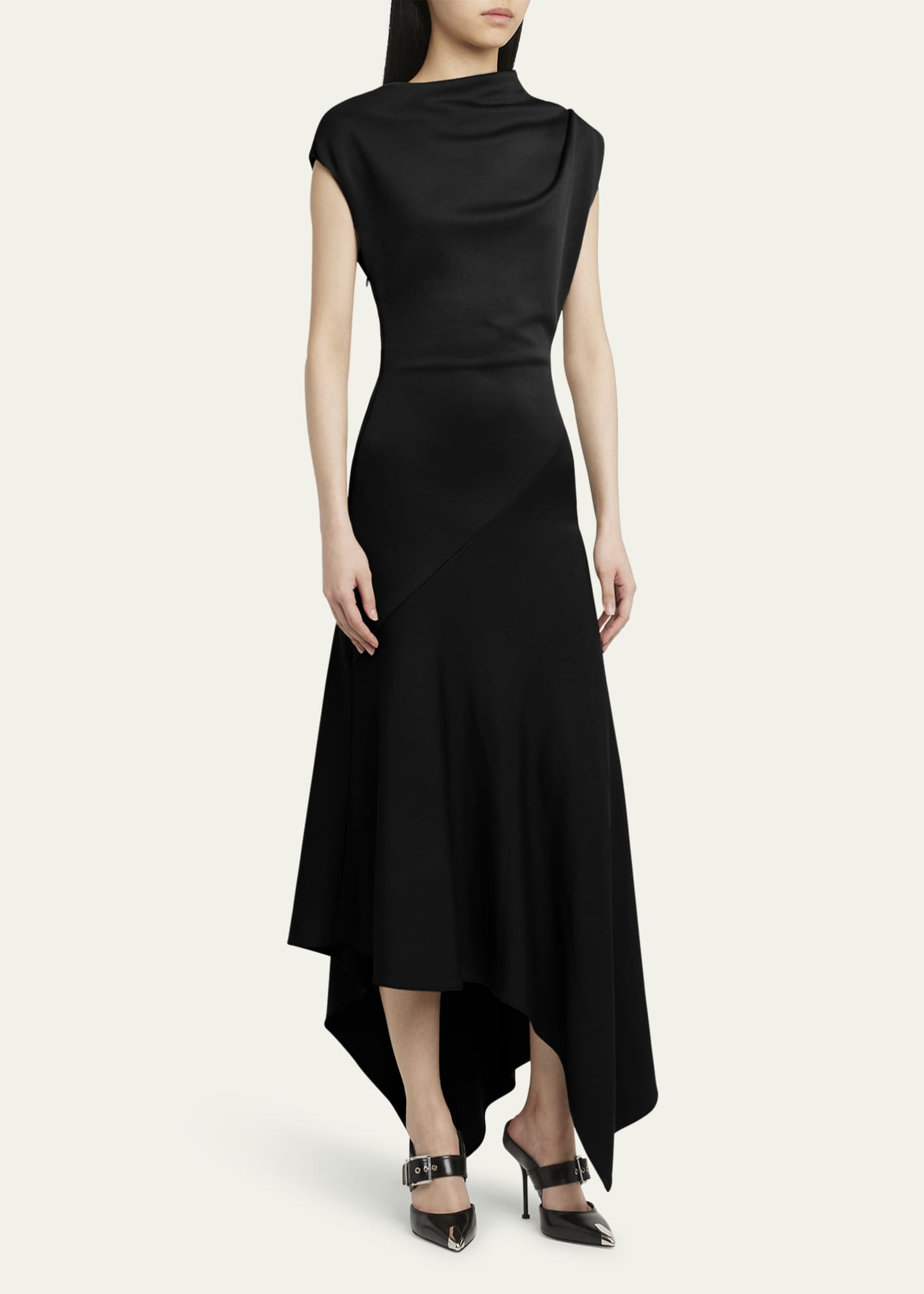 Alexander McQueen Asymmetric Draped Midi Dress Bergdorf Goodman