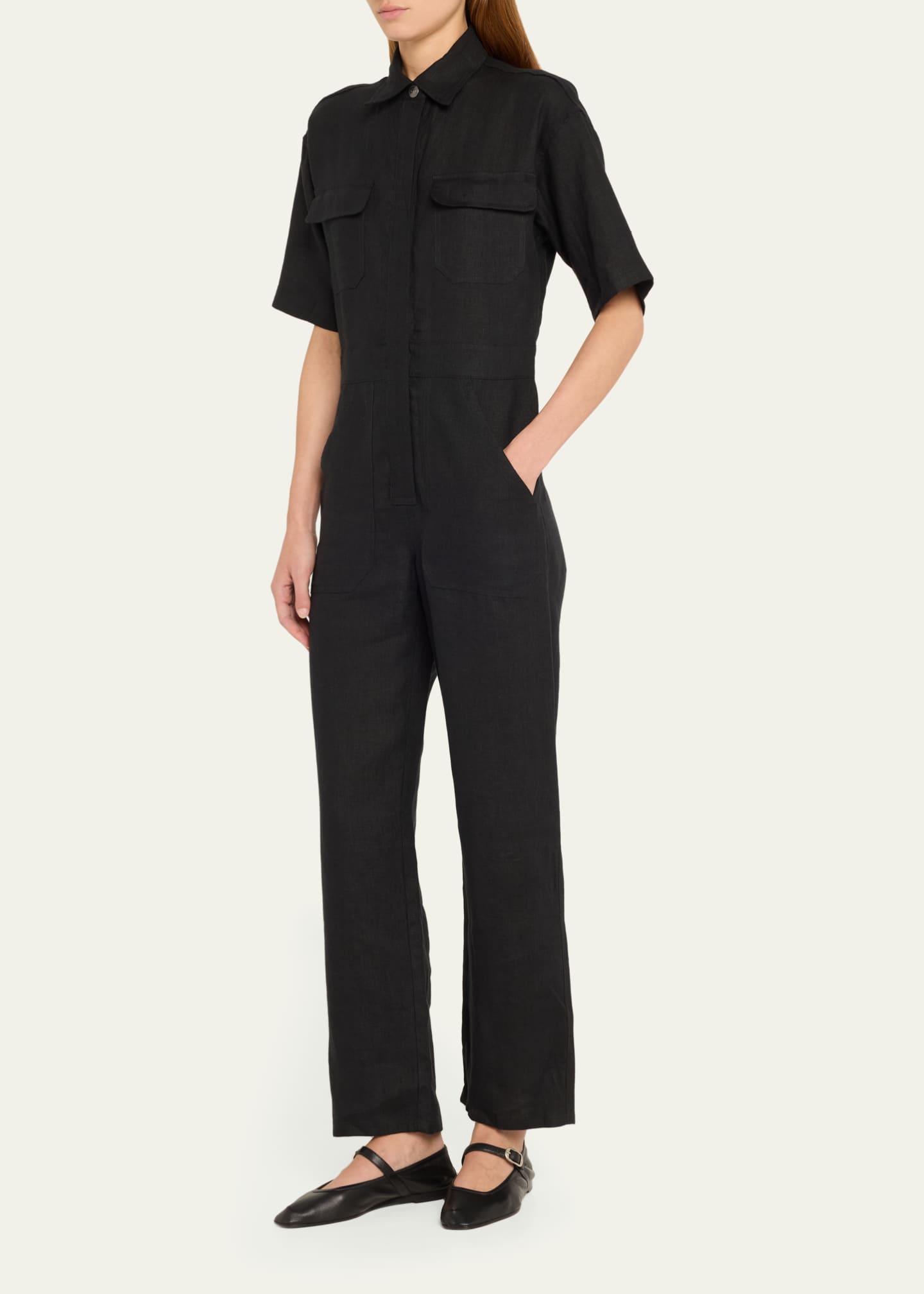 Rivet Utility Dynamo ShortSleeve Linen Jumpsuit Bergdorf Goodman