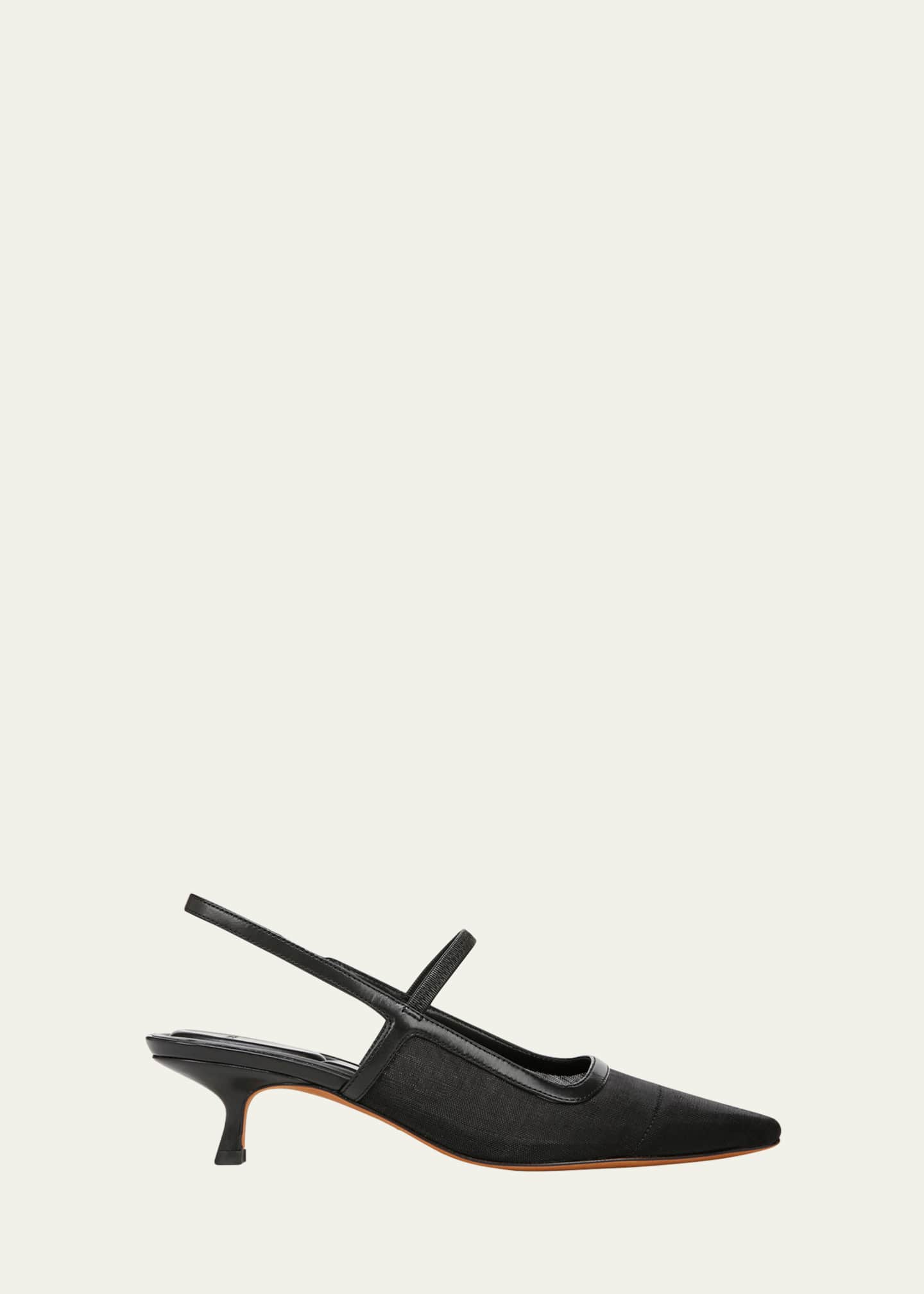 Vince Mesh Leather Kitten Slingback Pumps