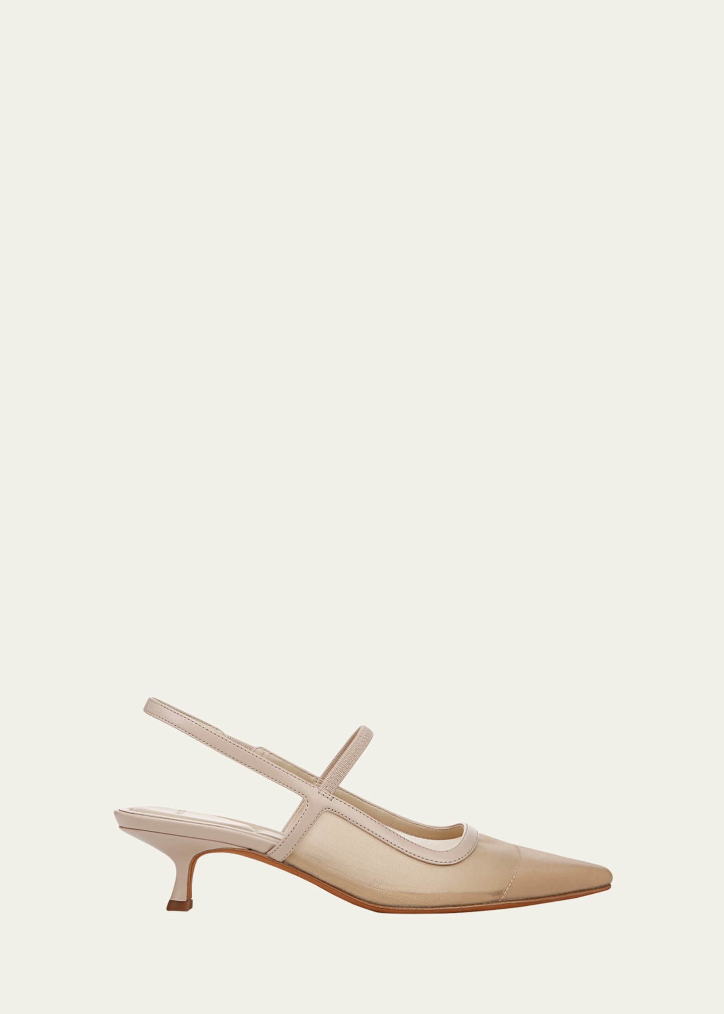 Vince Mesh Leather Kitten Slingback Pumps