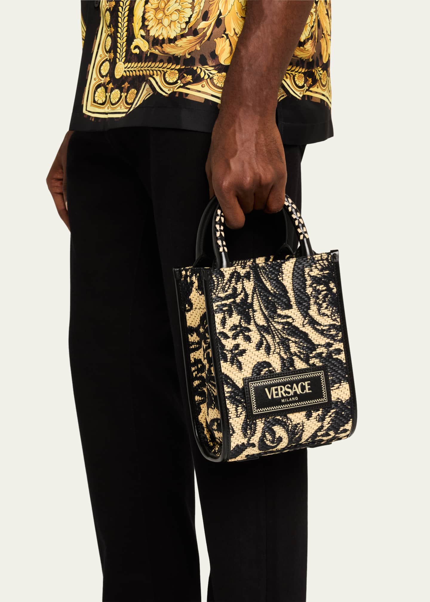 Versace Men's Barocco Raffia Mini Tote Bag Image 2 of 5