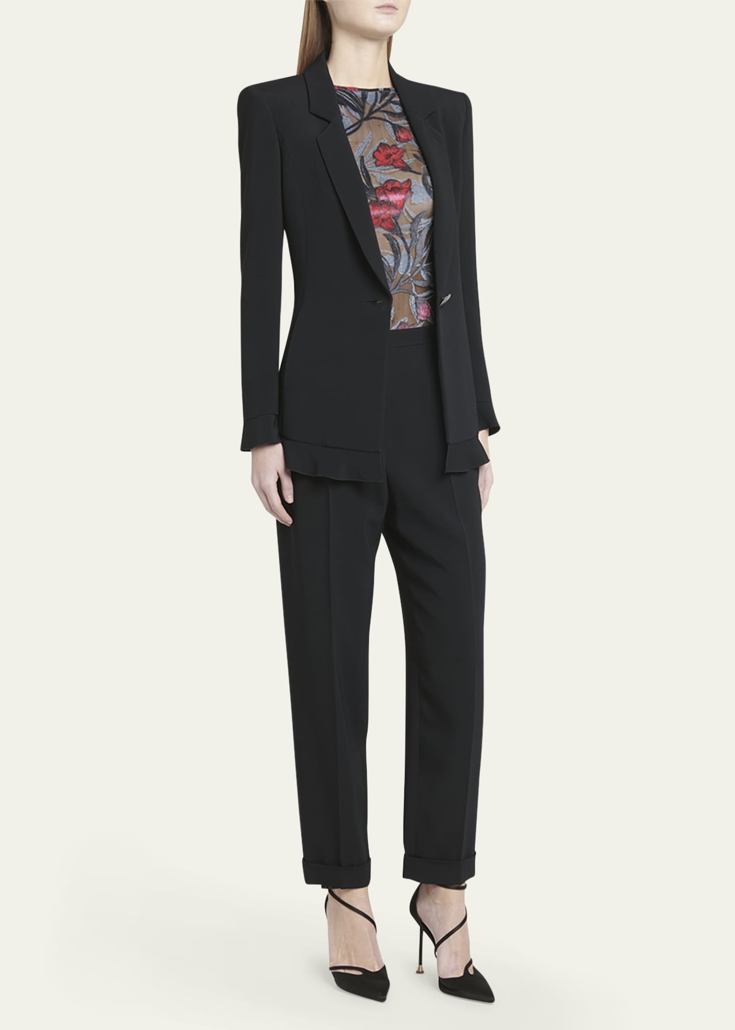 Giorgio Armani Cady Blazer Jacket with Ruffle Underlay Image 2 of 5