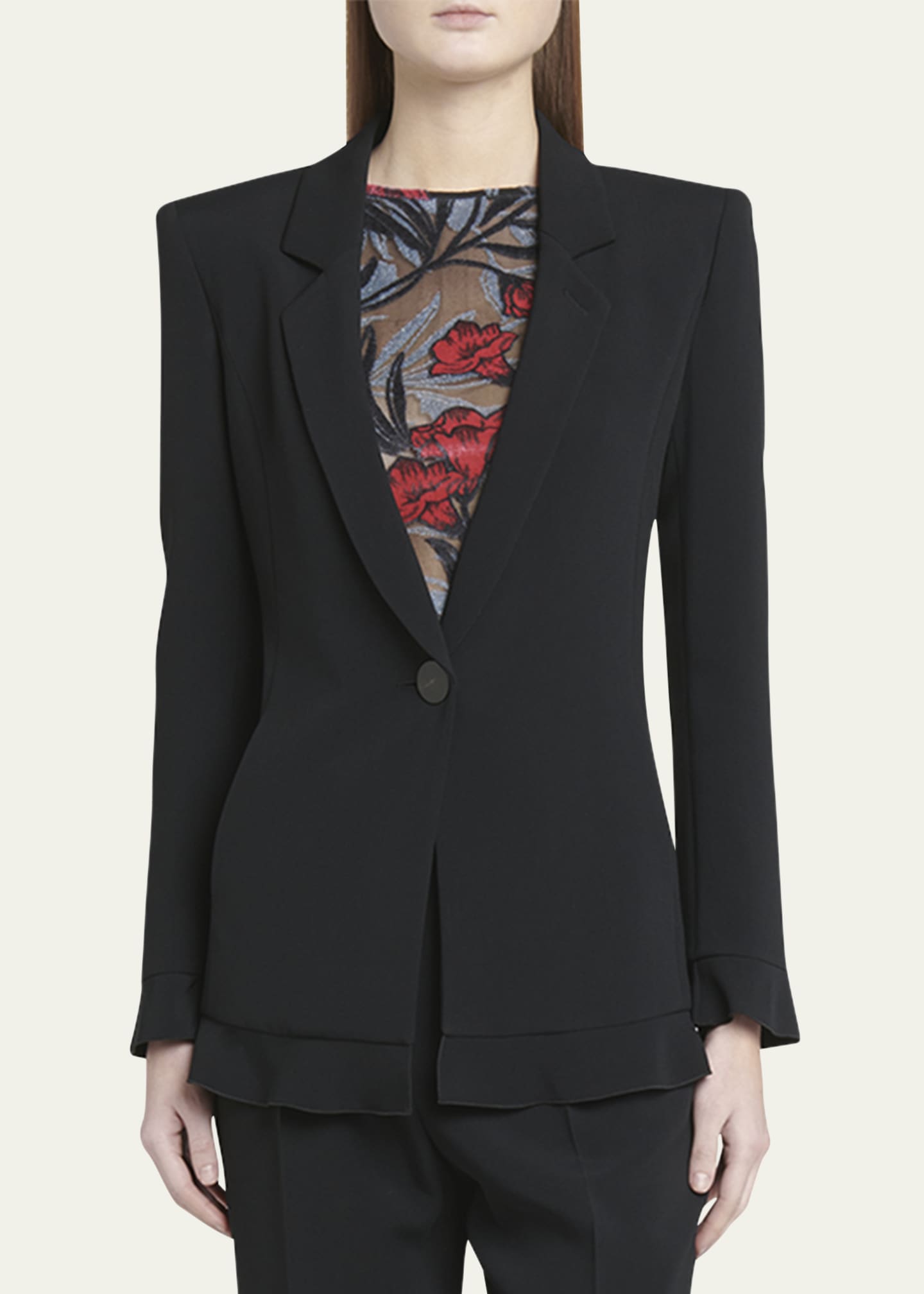 Giorgio Armani Cady Blazer Jacket with Ruffle Underlay Image 4 of 5