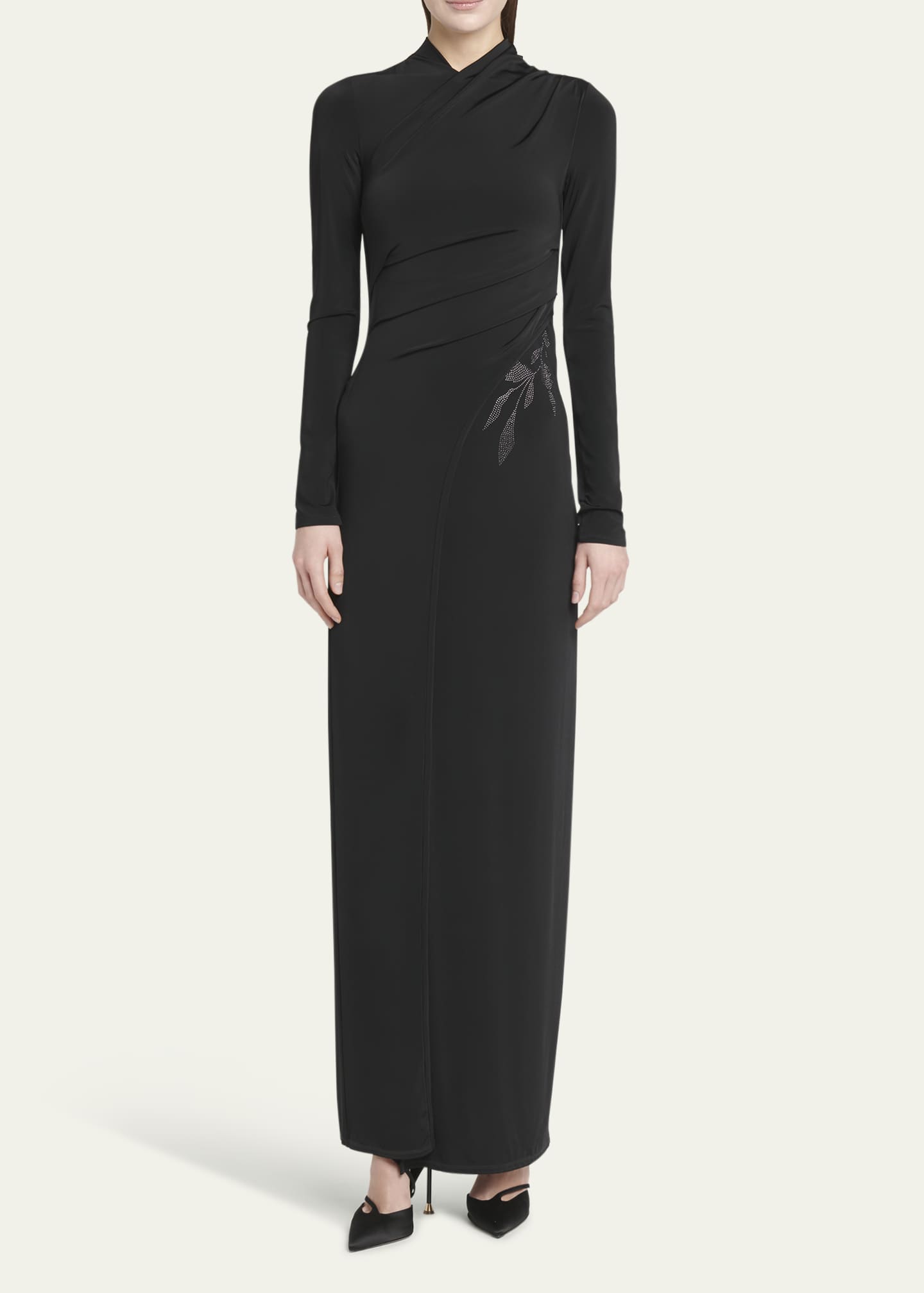 Giorgio Armani Jersey Column Gown with Beaded Floral Hip Detail Image 2 of 5