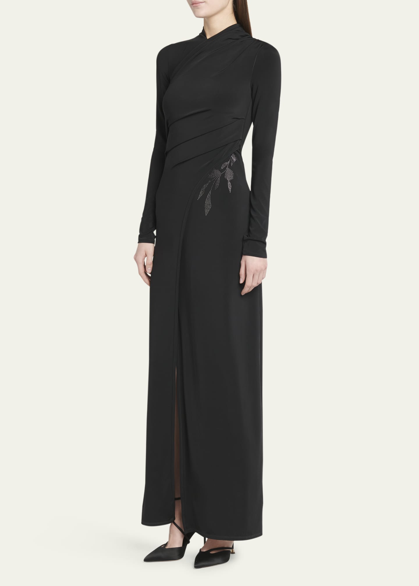 Giorgio Armani Jersey Column Gown with Beaded Floral Hip Detail Image 4 of 5
